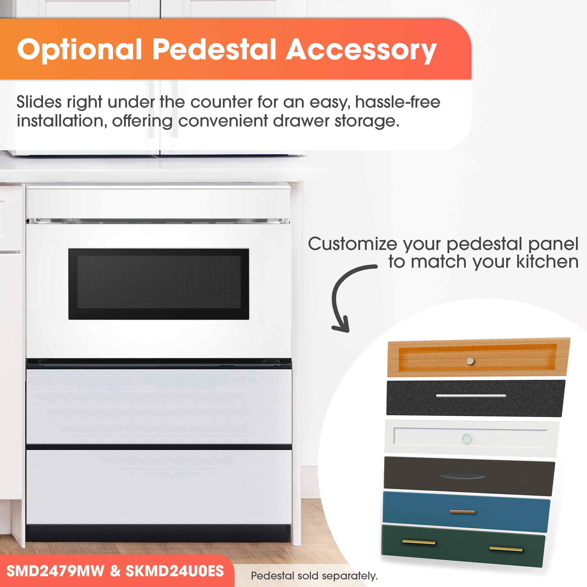 24 in. Smart Microwave Drawer Oven (SMD2479MW) Pedestal Accessory Infographic