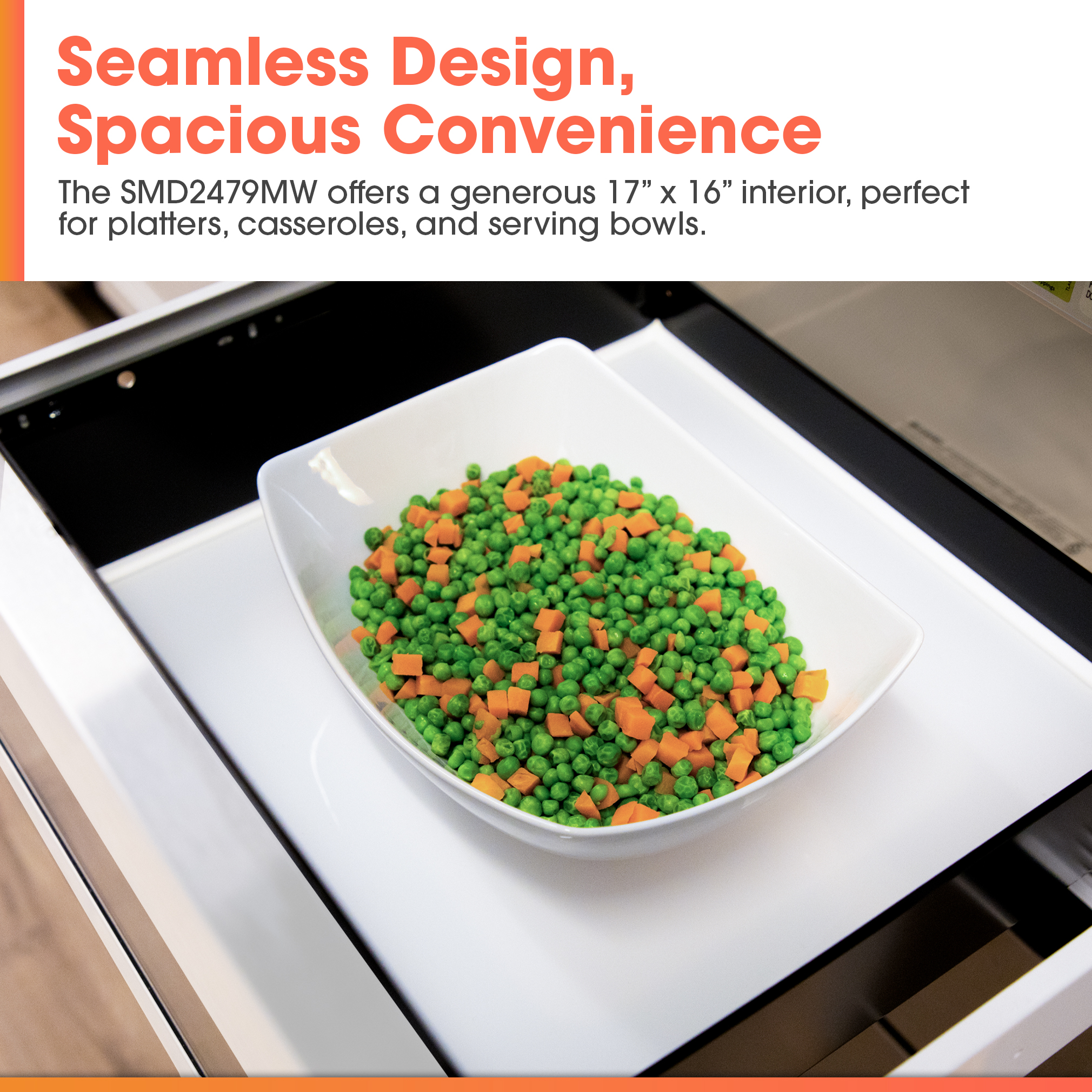 24 in. Smart Microwave Drawer Oven (SMD2479MW) Spacious Interior Infographic