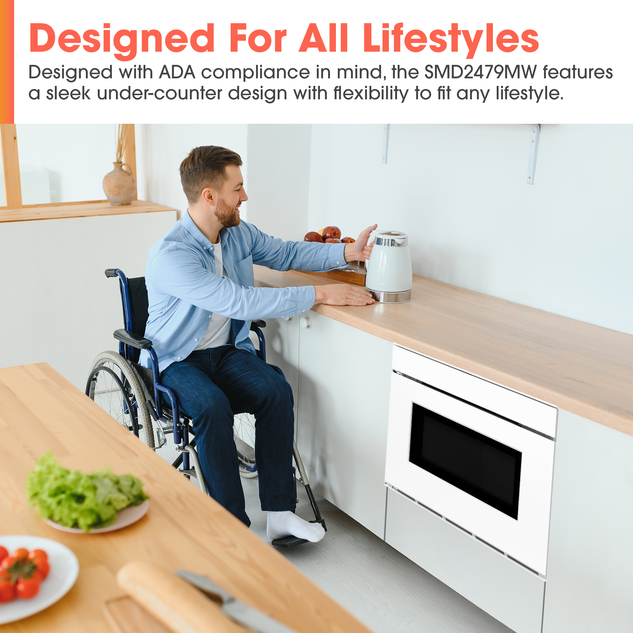 24 in. Smart Microwave Drawer Oven (SMD2479MW) ADA Compliant Infographic