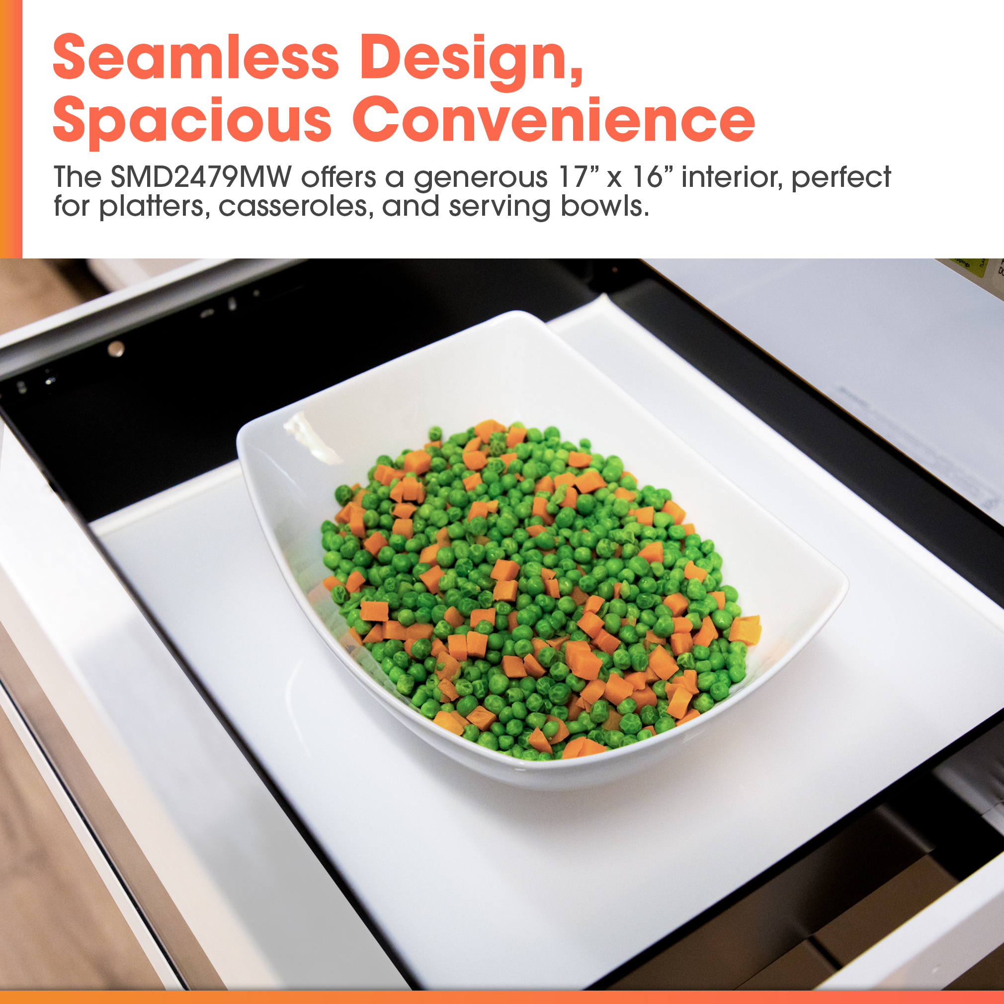 24 in. Smart Microwave Drawer Oven (SMD2479MW) Spacious Interior Infographic