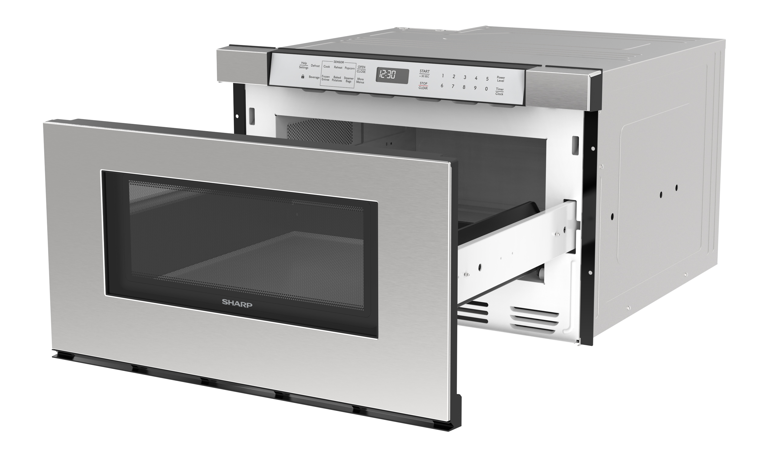 24 in. Built-In Stainless Steel Microwave Drawer Oven (SMD2430MS) 3 quarter left opened