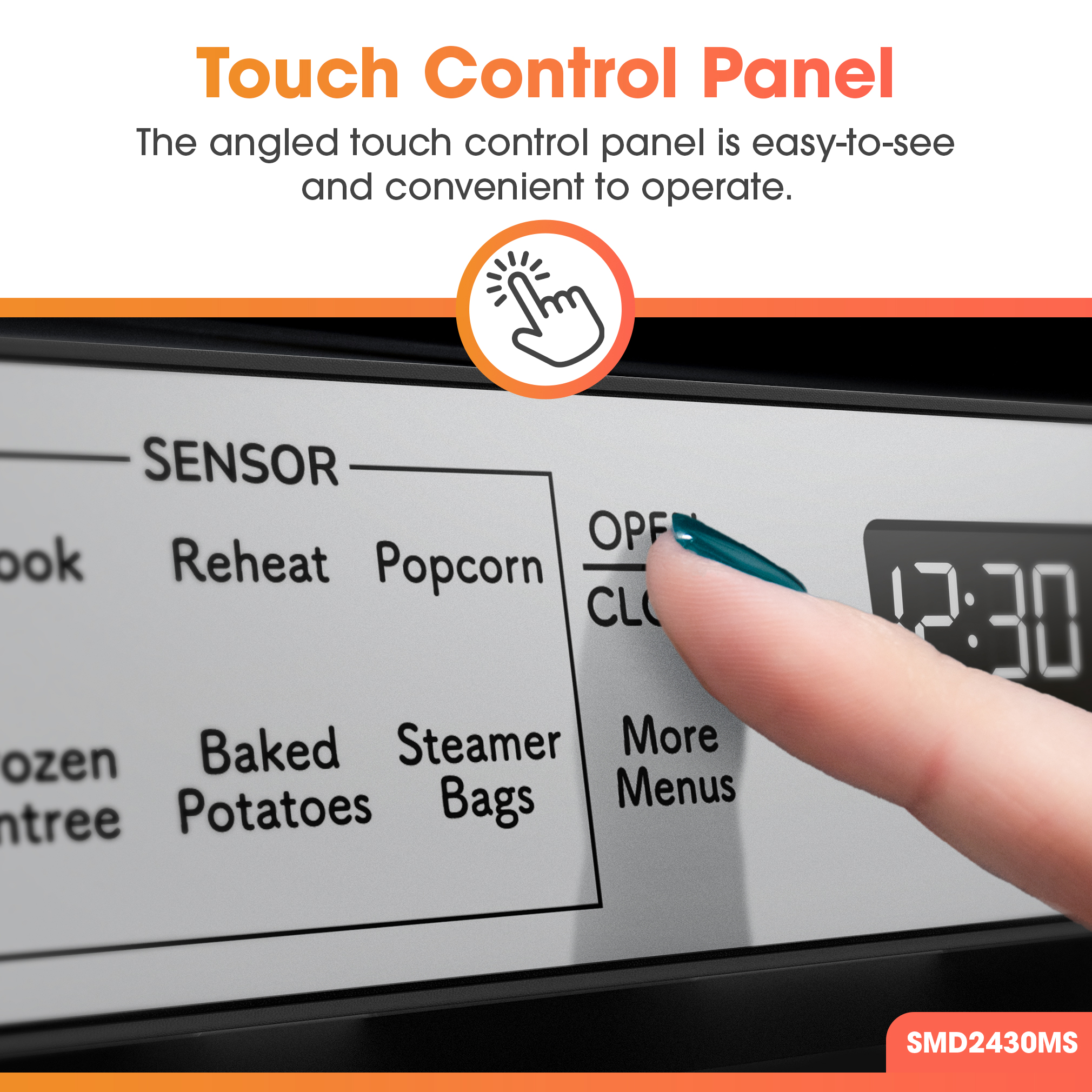 24 in. Built-In Stainless Steel Microwave Drawer Oven (SMD2430MS) Touch control panel infographic