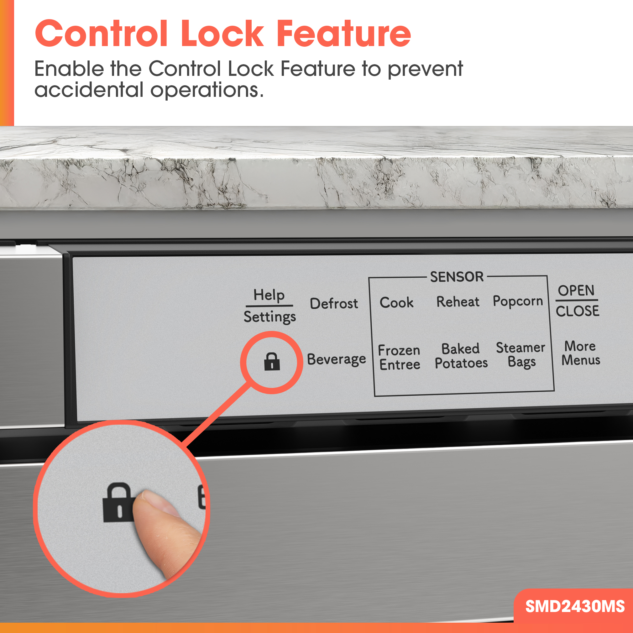 24 in. Built-In Stainless Steel Microwave Drawer Oven (SMD2430MS) Child lock feature infographic