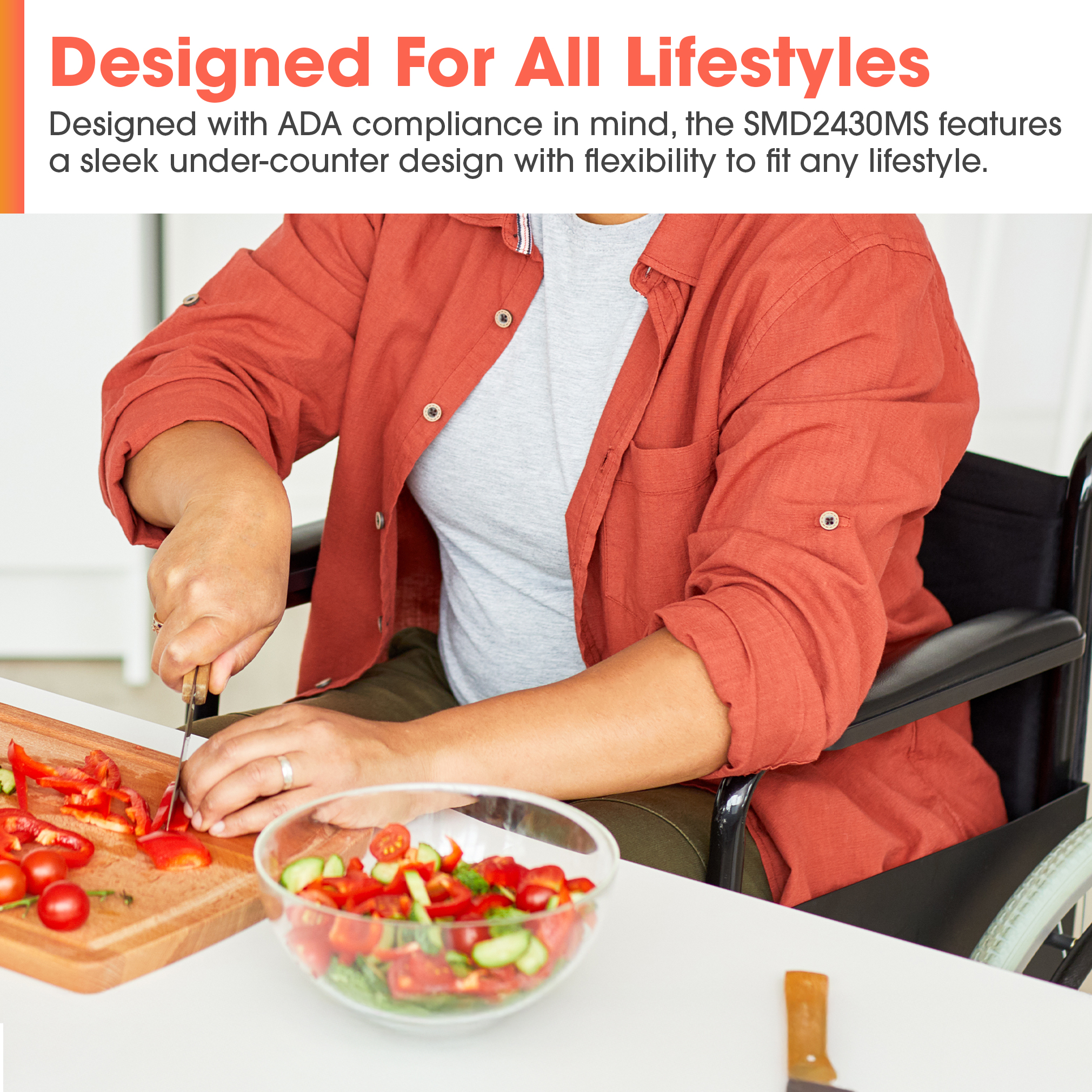 24 in. Built-In Stainless Steel Microwave Drawer Oven (SMD2430MS) ADA compliant infographic