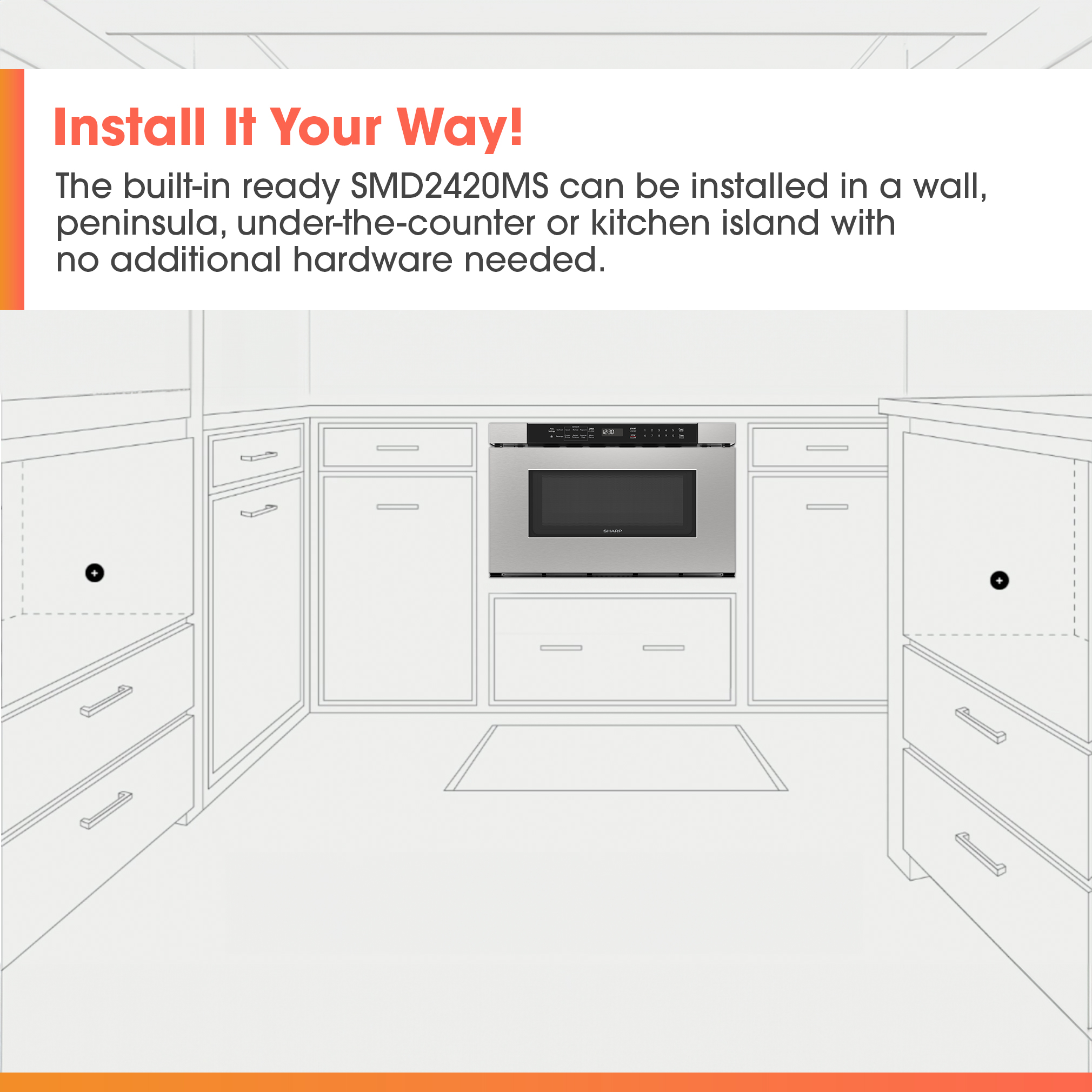 24 in. Built-In Stainless Steel Microwave Drawer Oven (SMD2420MS) Installation infographic
