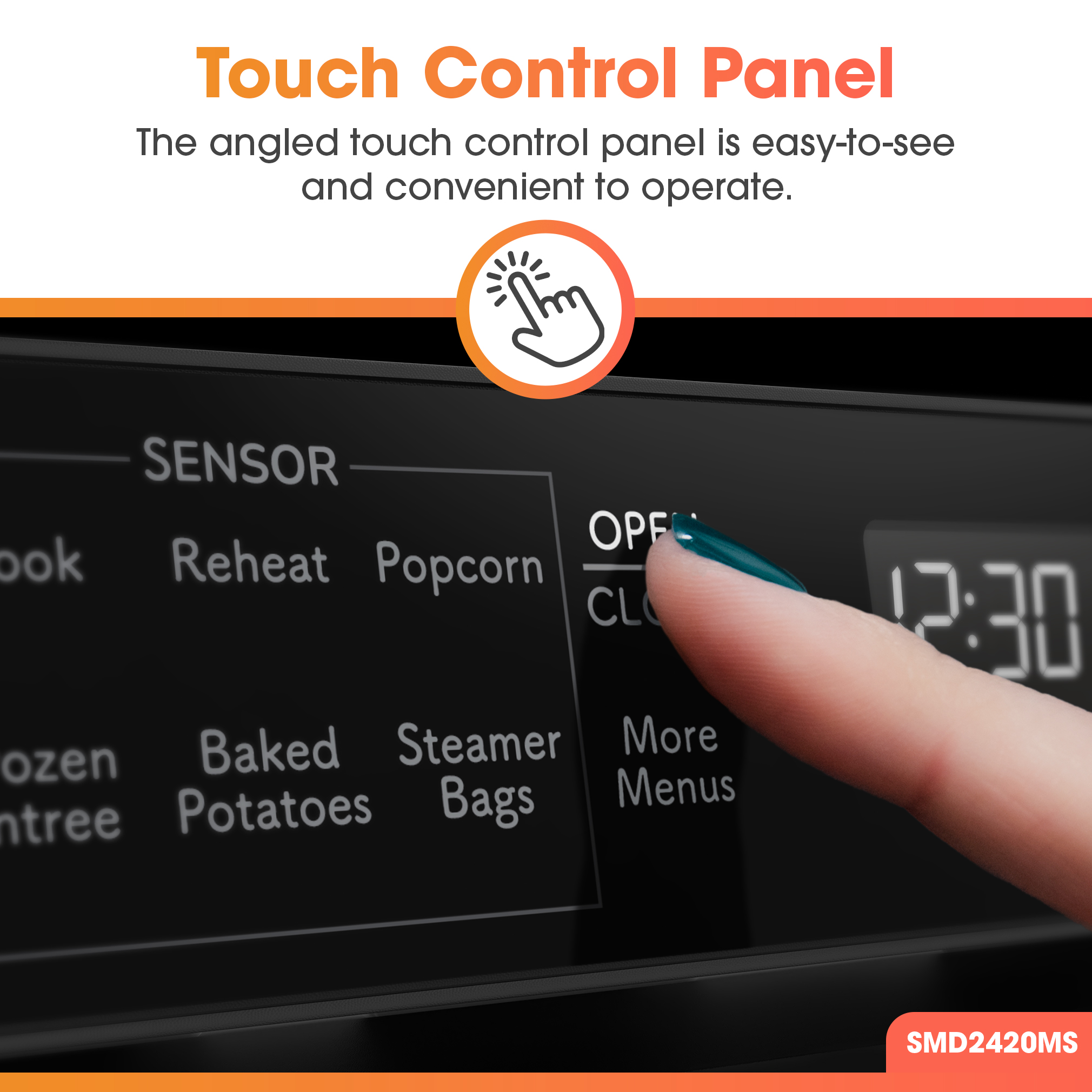 24 in. Built-In Stainless Steel Microwave Drawer Oven (SMD2420MS) Touch control panel infographic