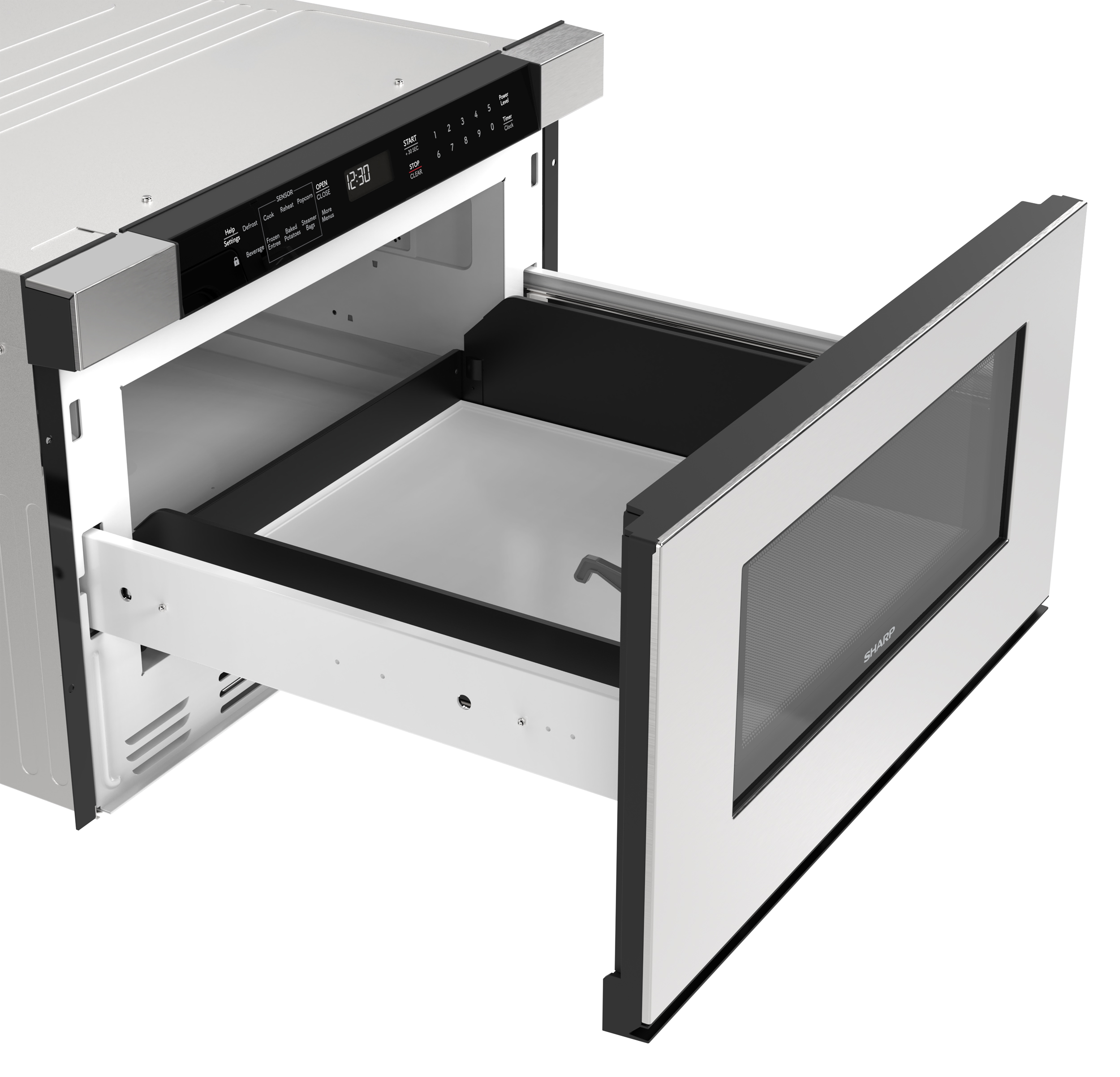 24 in. Built-In Stainless Steel Microwave Drawer Oven (SMD2420MS) Opened close up