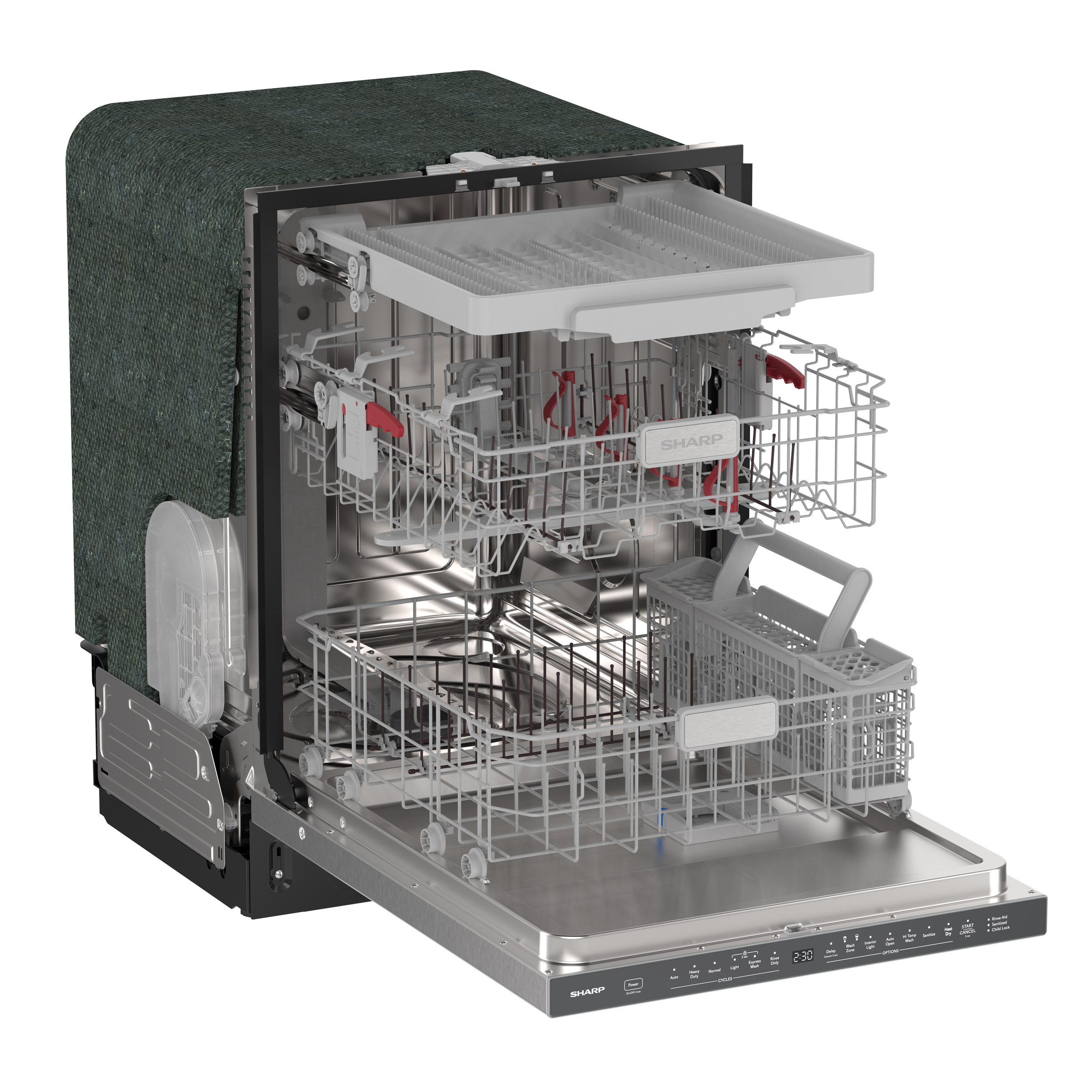 Sharp 24 in. Stainless Steel Dishwasher (SDW6768SMS) 3-Quarter-Right Open