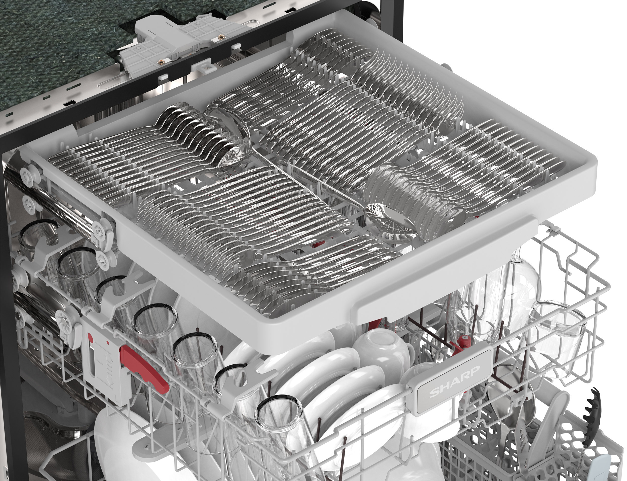 Sharp 24 in. Stainless Steel Dishwasher (SDW6768SMS) Third Rack Filled