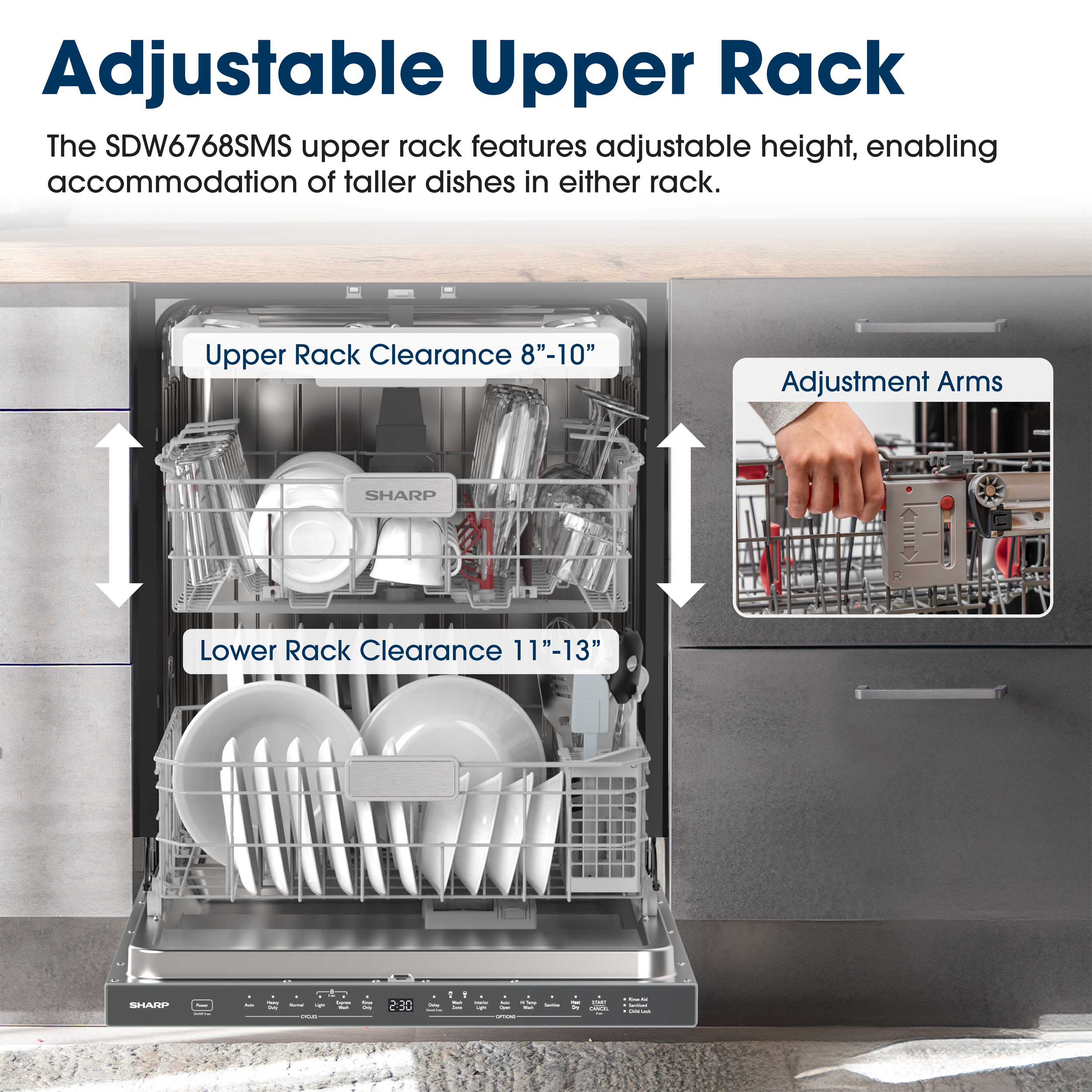 Sharp 24 in. Stainless Steel Dishwasher (SDW6768SMS) Adjustable Upper Rack