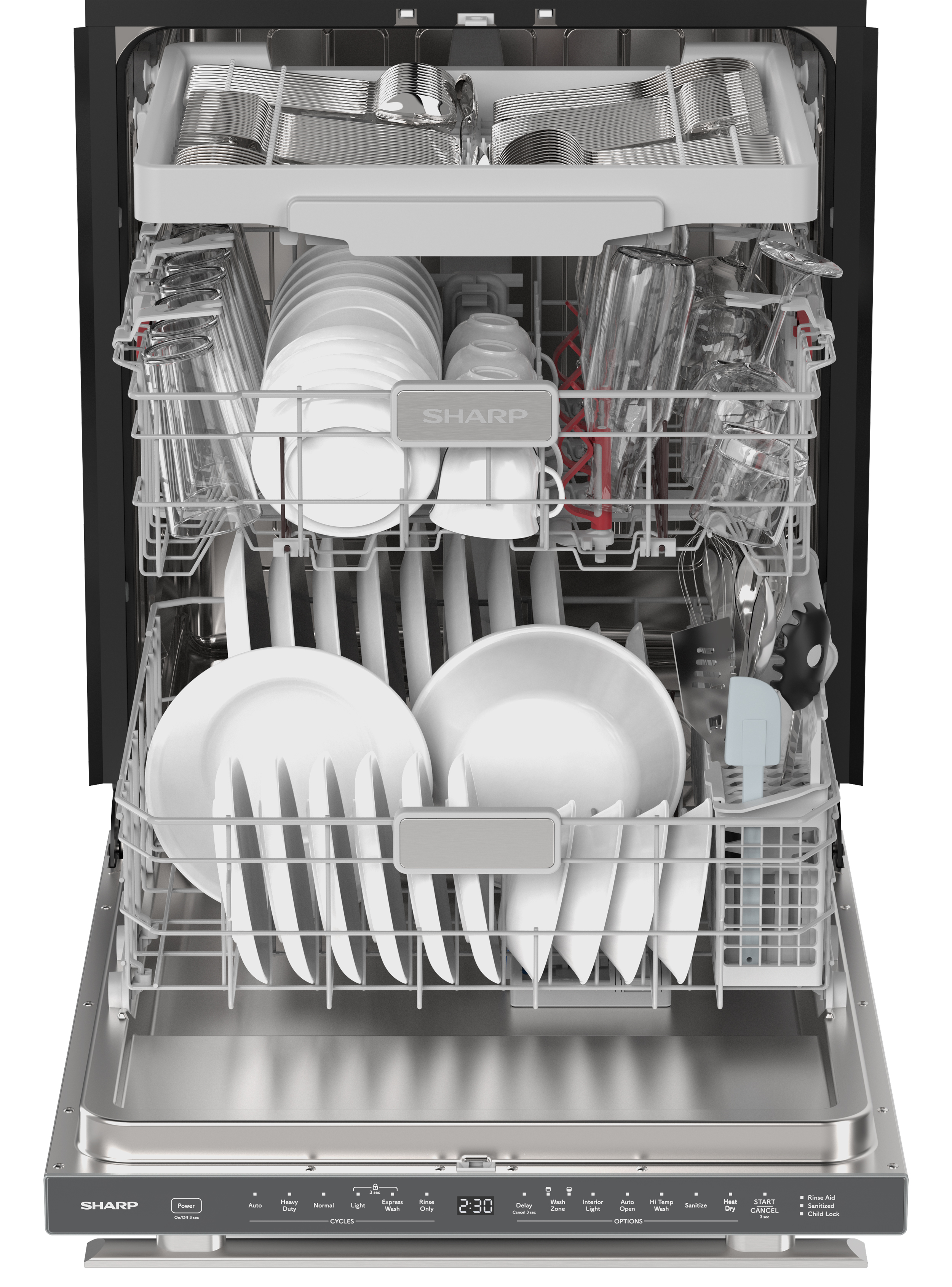 Sharp 24 in. Stainless Steel Dishwasher (SDY6768SMS) Head On Opened