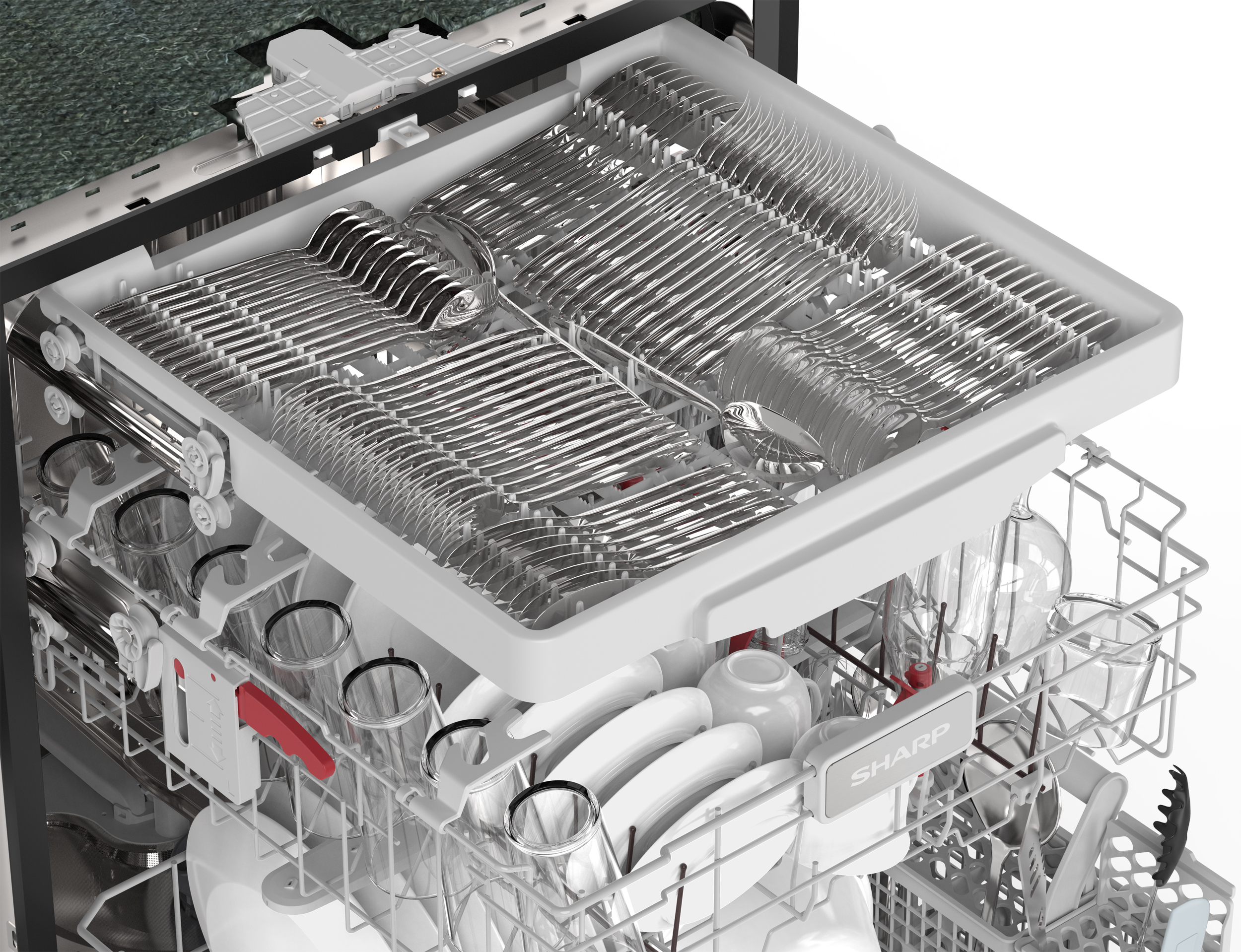 Sharp 24 in. Stainless Steel Dishwasher (SDY6768SMS) Third Rack with Dishes