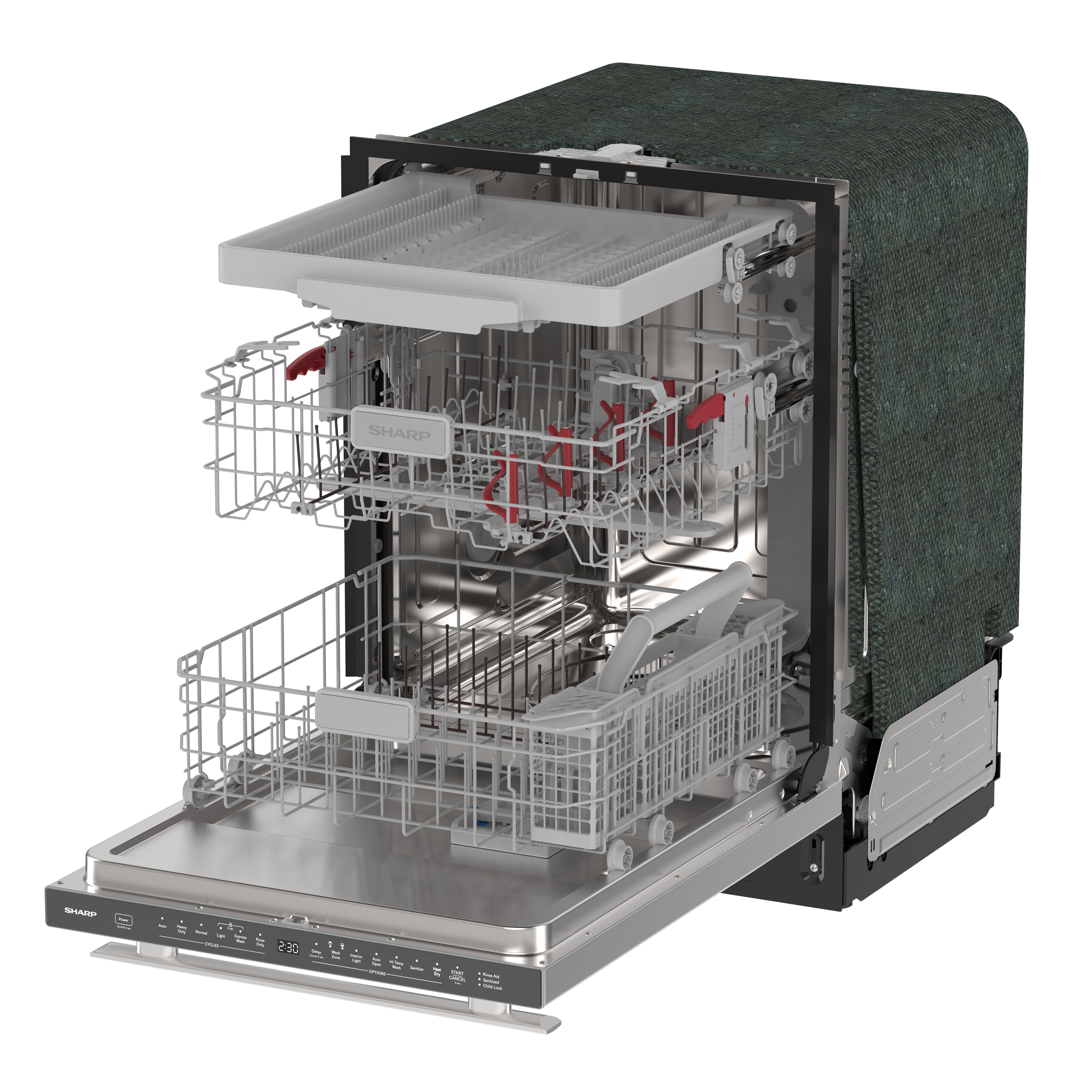 Sharp 24 in. Stainless Steel Dishwasher (SDY6768SMS) 3-Quarter-Left Opened
