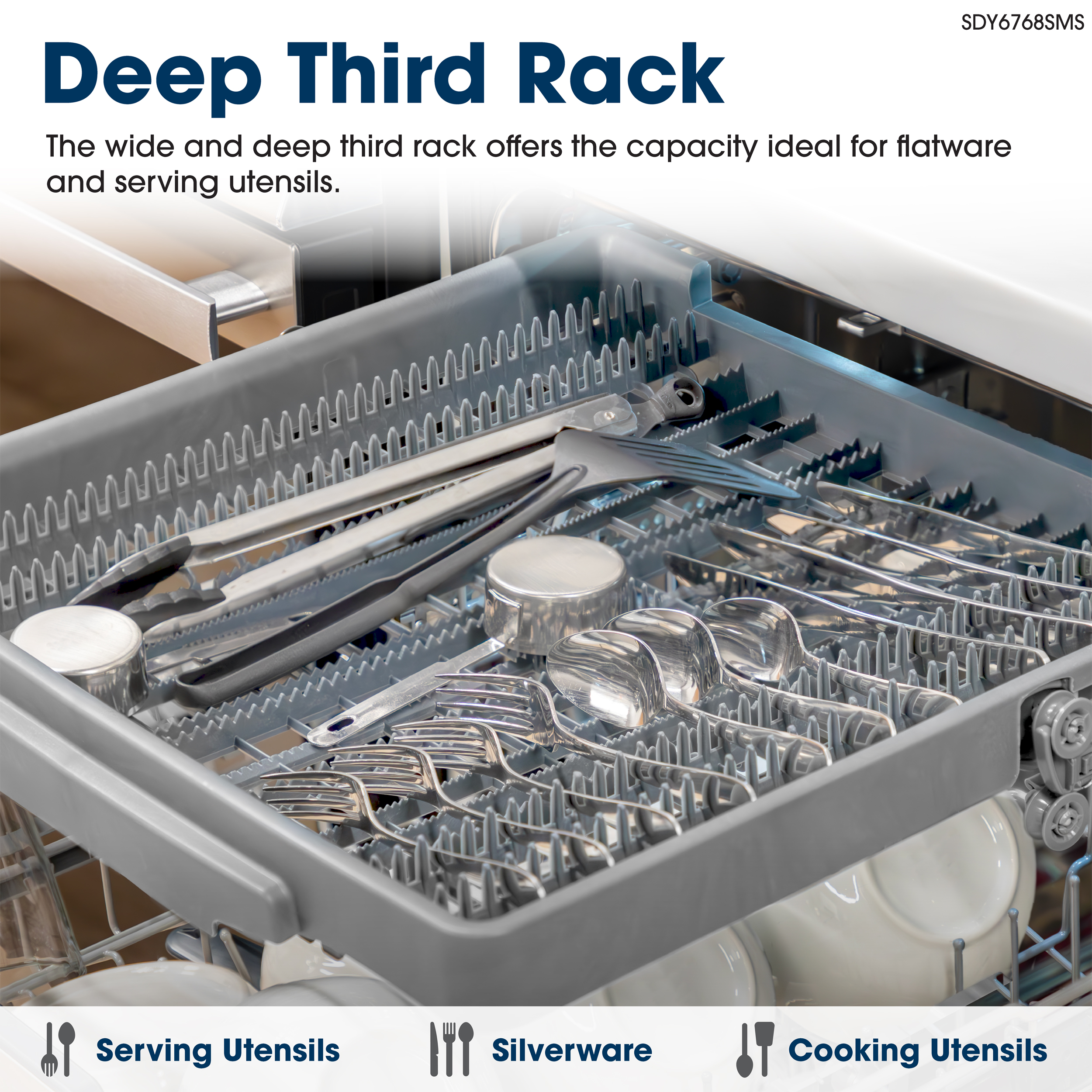 Sharp 24 in. Stainless Steel Dishwasher (SDY6768SMS) Deep Third Rack Infographic