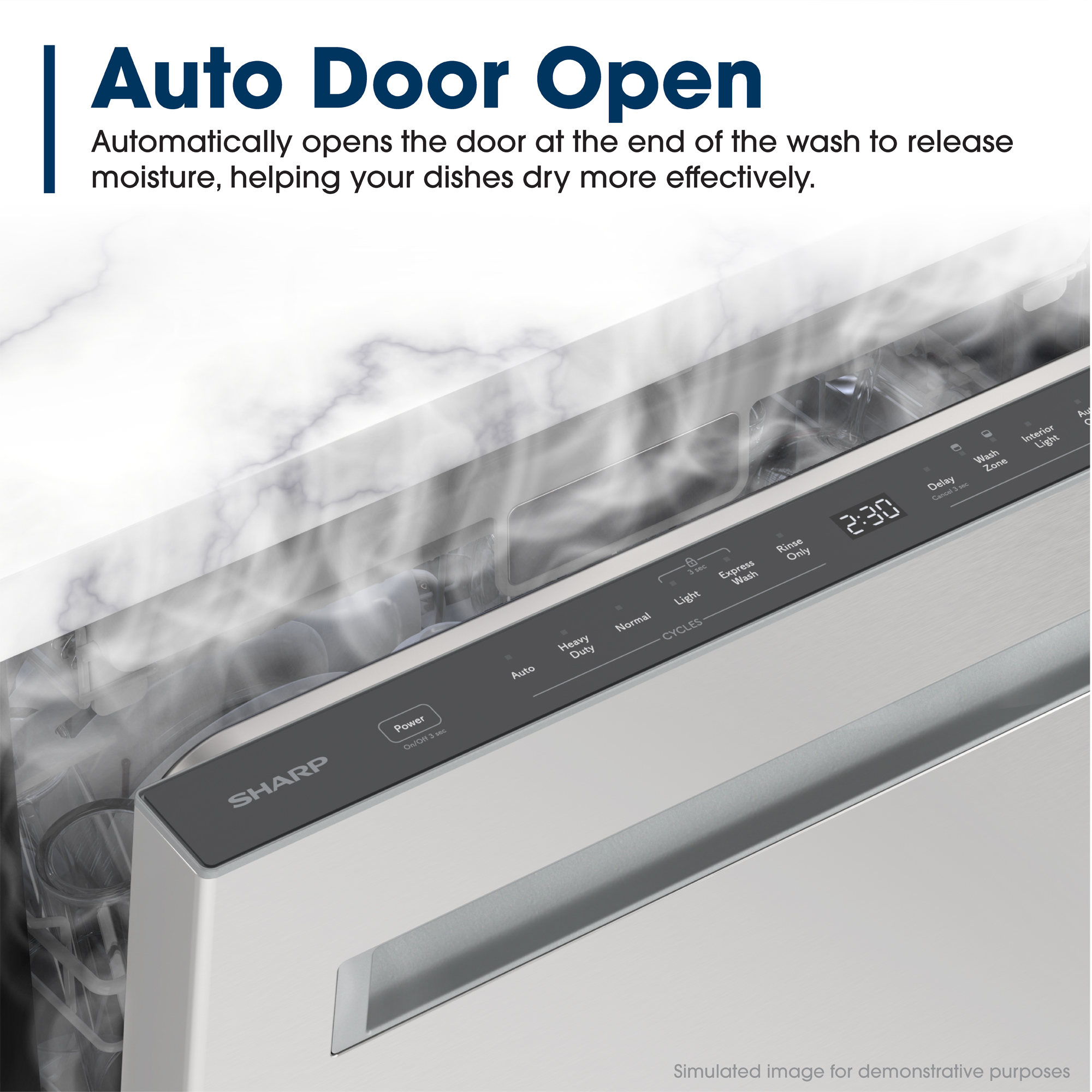 Sharp 24 in. Stainless Steel Dishwasher (SDW6748SNS) Auto Door Open Infographic