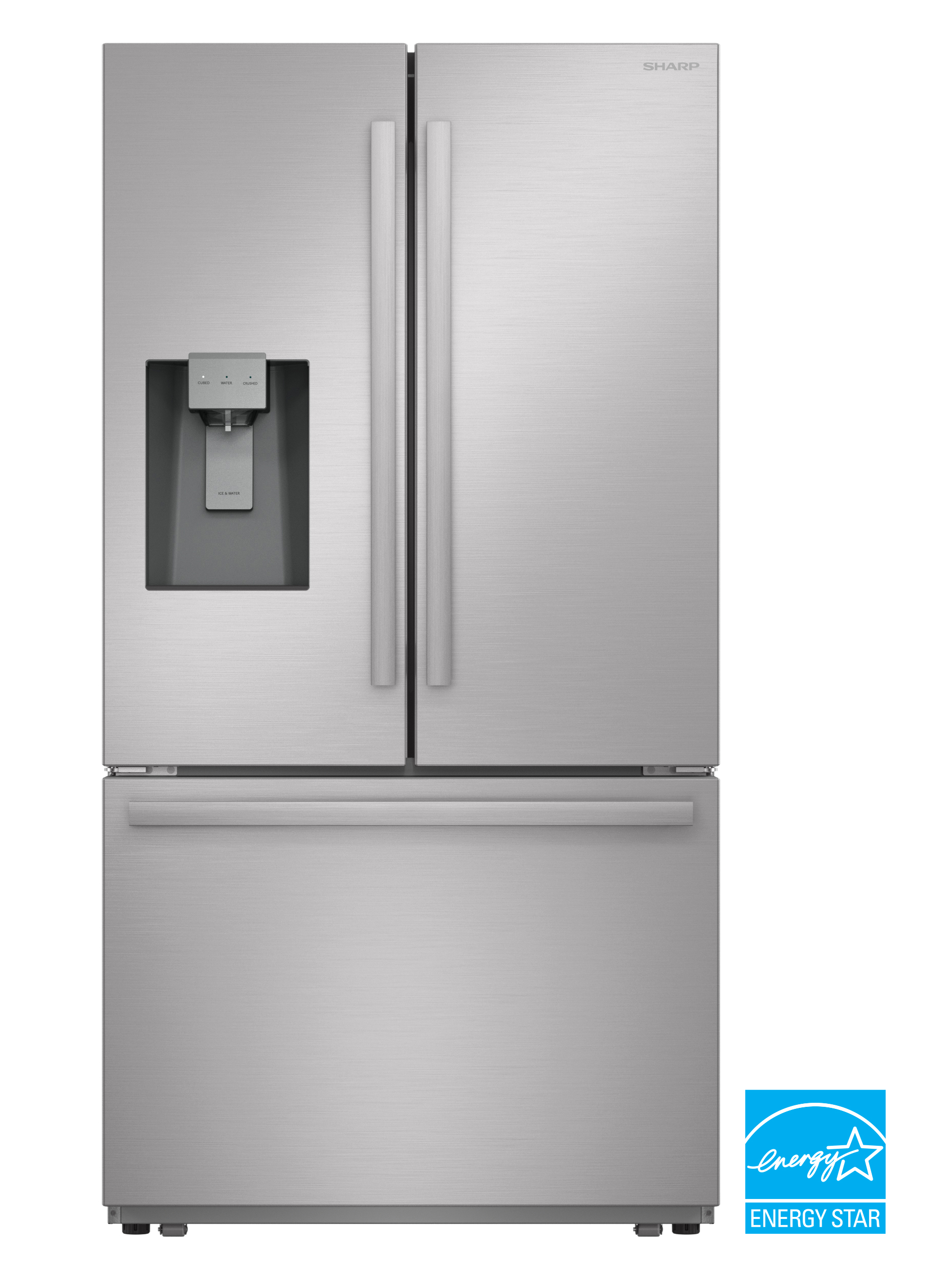 28.9 cu.ft. French 3-Door 36 in. Width Standard Depth Refrigerator with Water Dispenser in Stainless Steel (SJF2955MS) Head On
