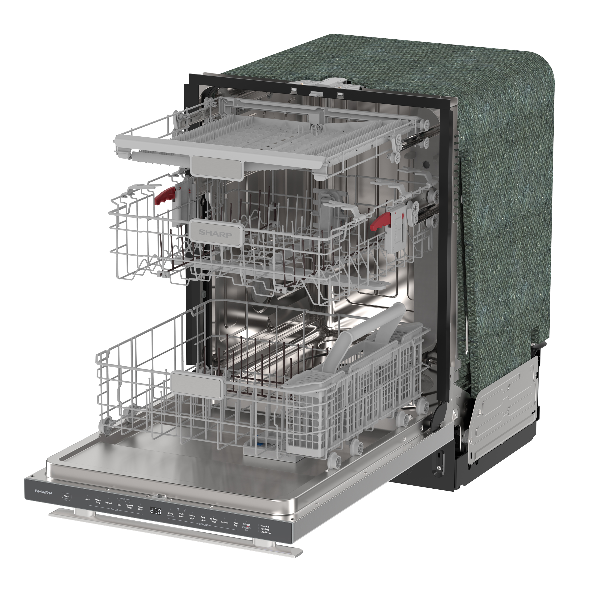 Sharp 24 in. Stainless Steel Dishwasher (SDY6748SNS) 3-Quarter-Left Opened