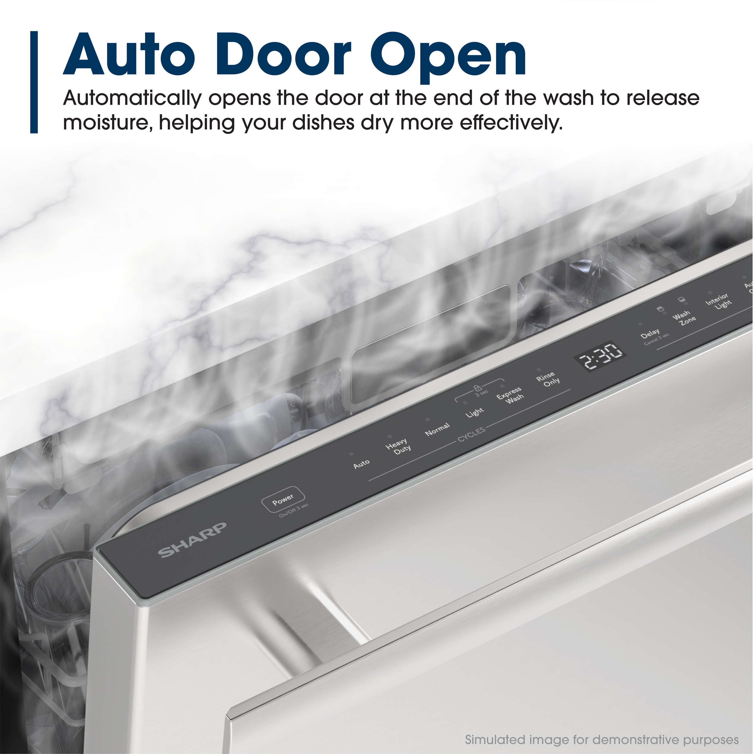 Sharp 24 in. Stainless Steel Dishwasher (SDY6748SNS) Auto Door Open Infographic