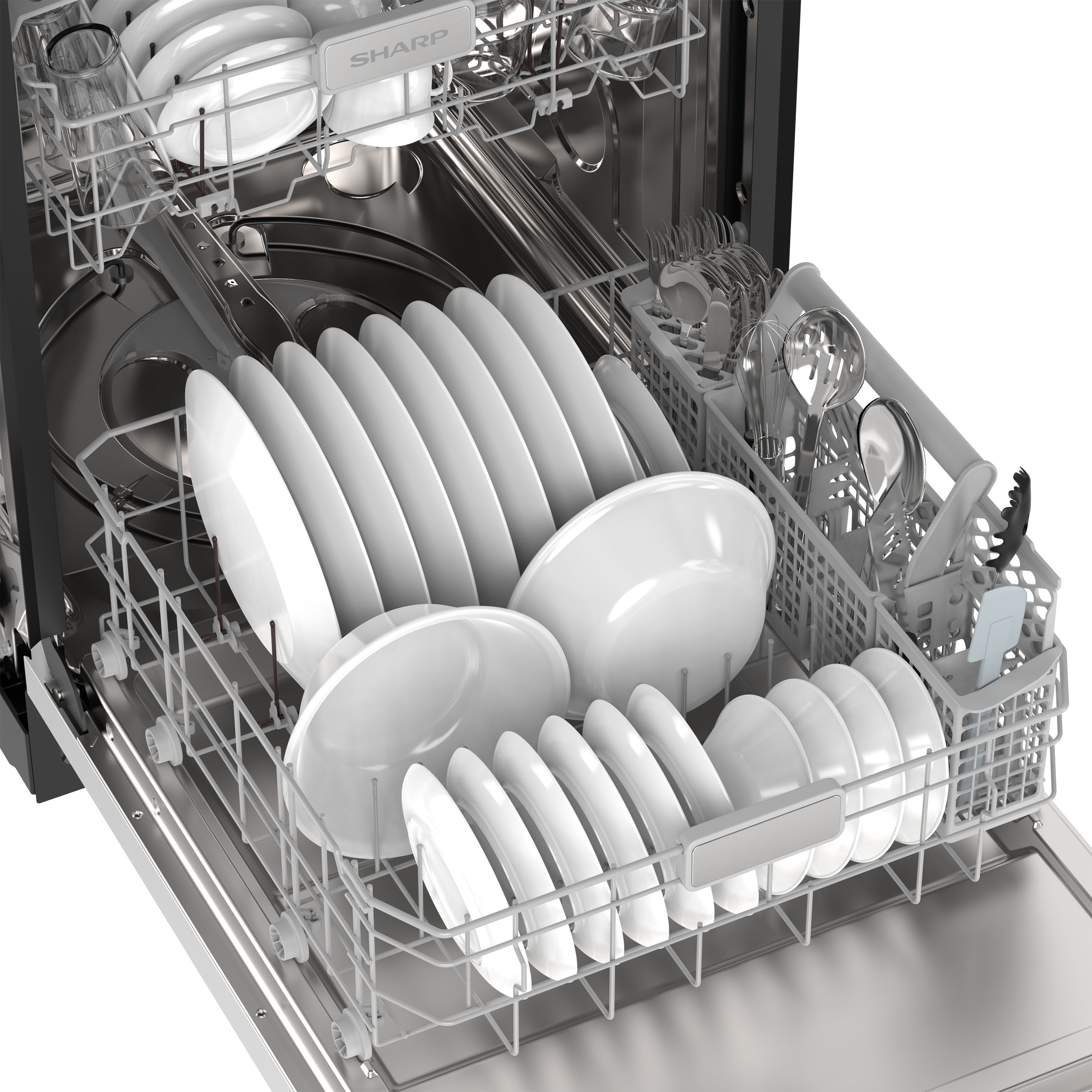 Sharp 24 in. Stainless Steel Dishwasher (SDY6748SNS) Lower Rack Filled