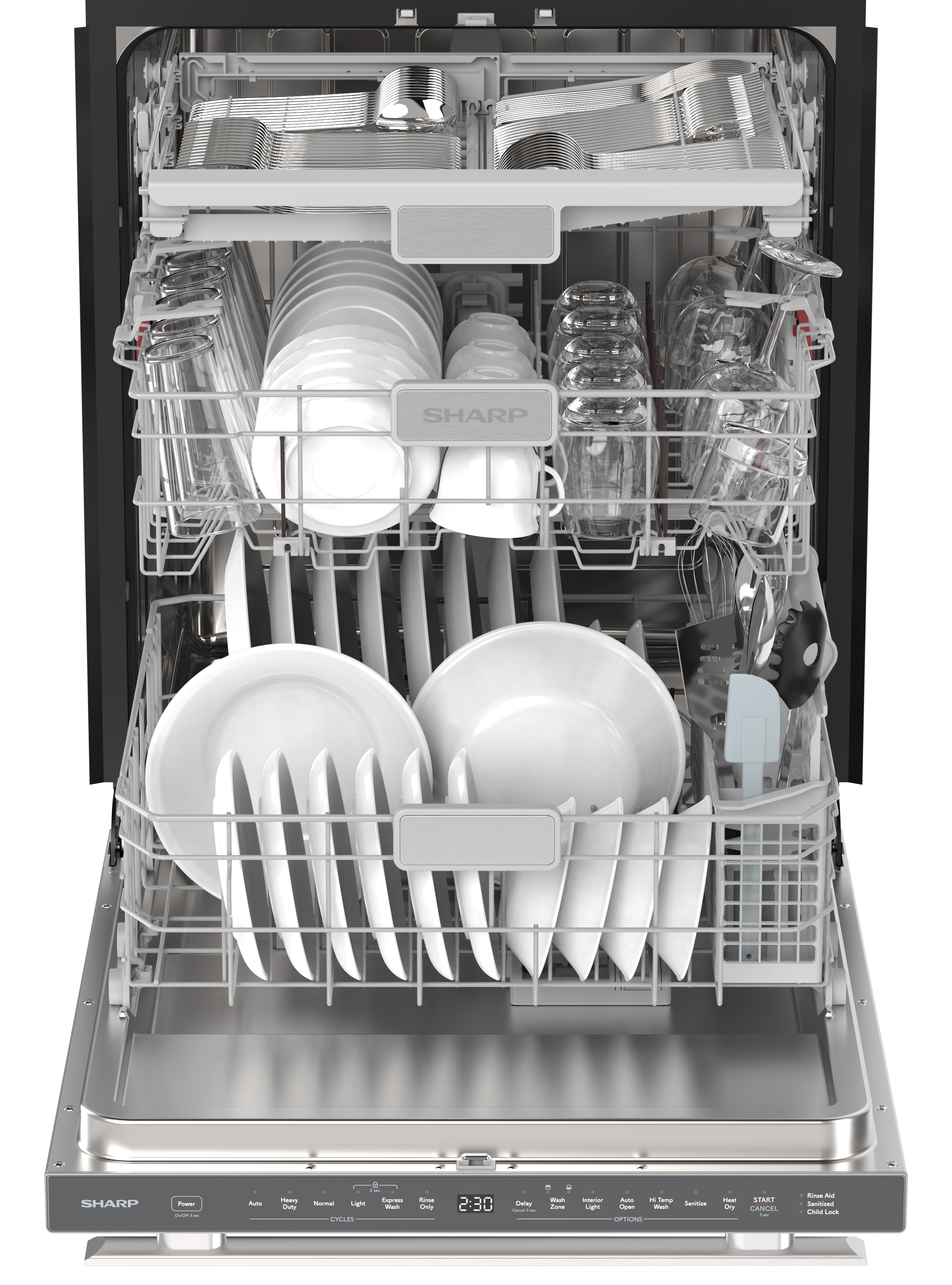Sharp 24 in. Stainless Steel Dishwasher (SDY6748SNS) Head On Opened Filled