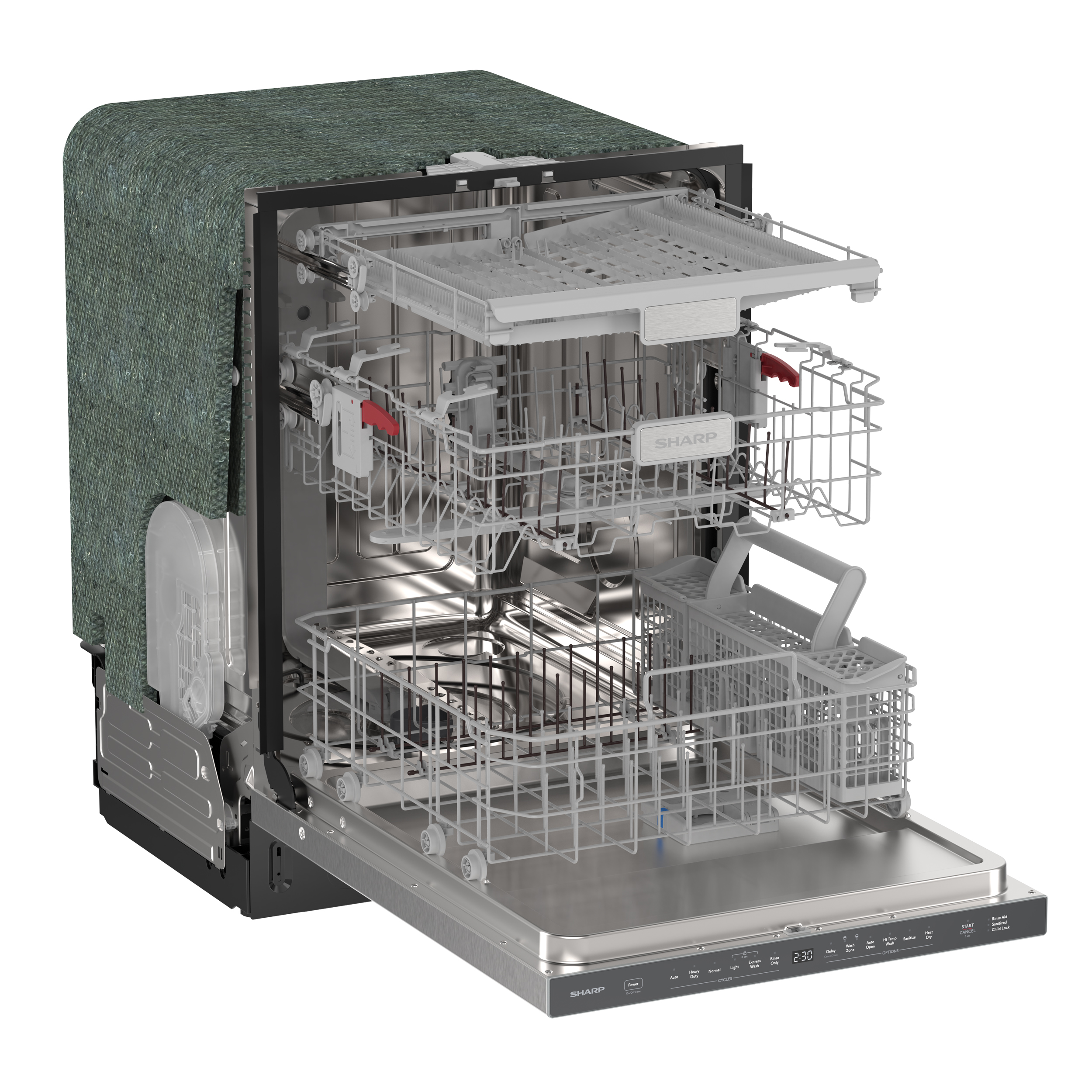 Sharp 24 in. Stainless Steel Dishwasher (SDW6735DNS) 3-Quarter-Right Opened
