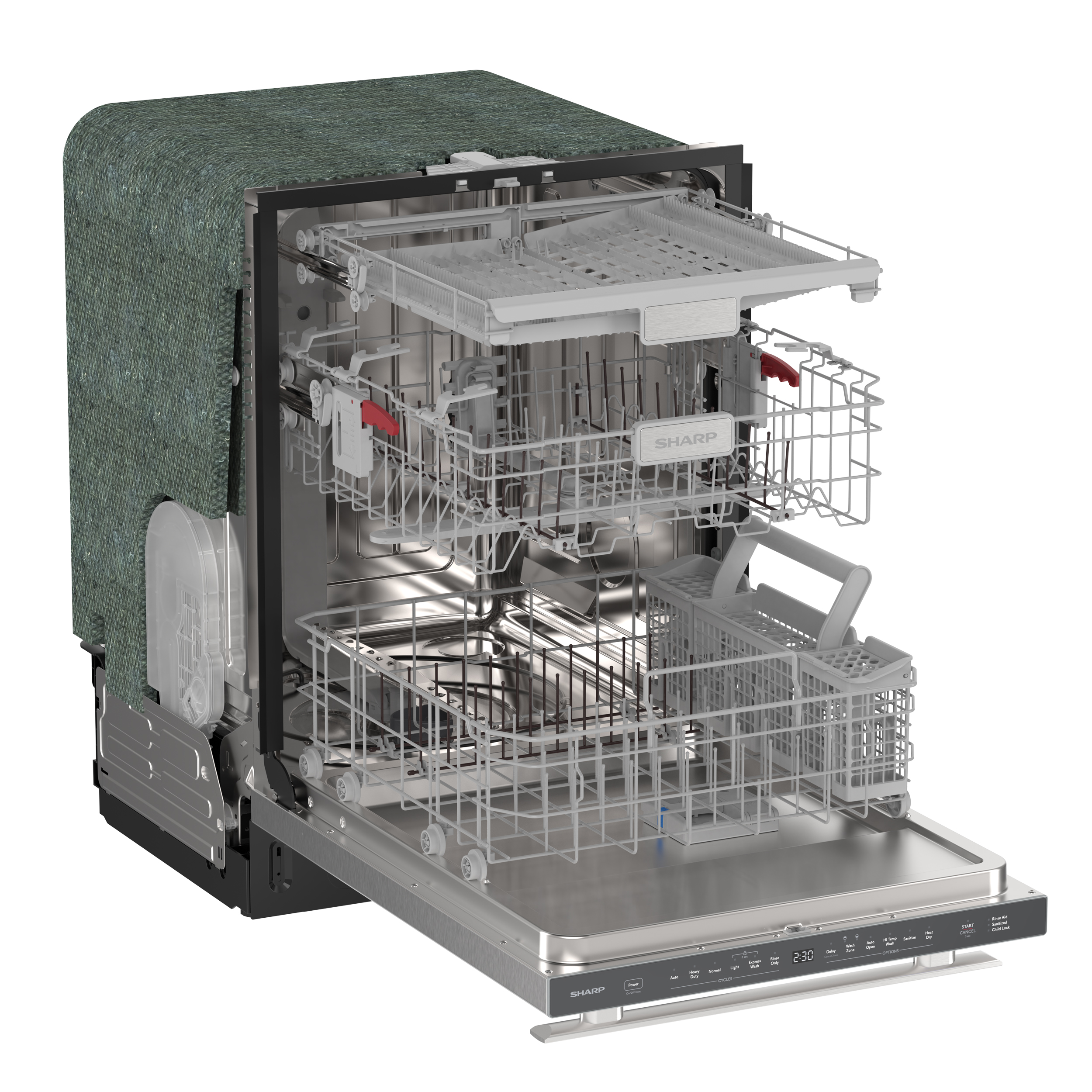 Sharp 24 in. Stainless Steel Dishwasher (SDY6735DNS) 3-Quarter-Right Opened