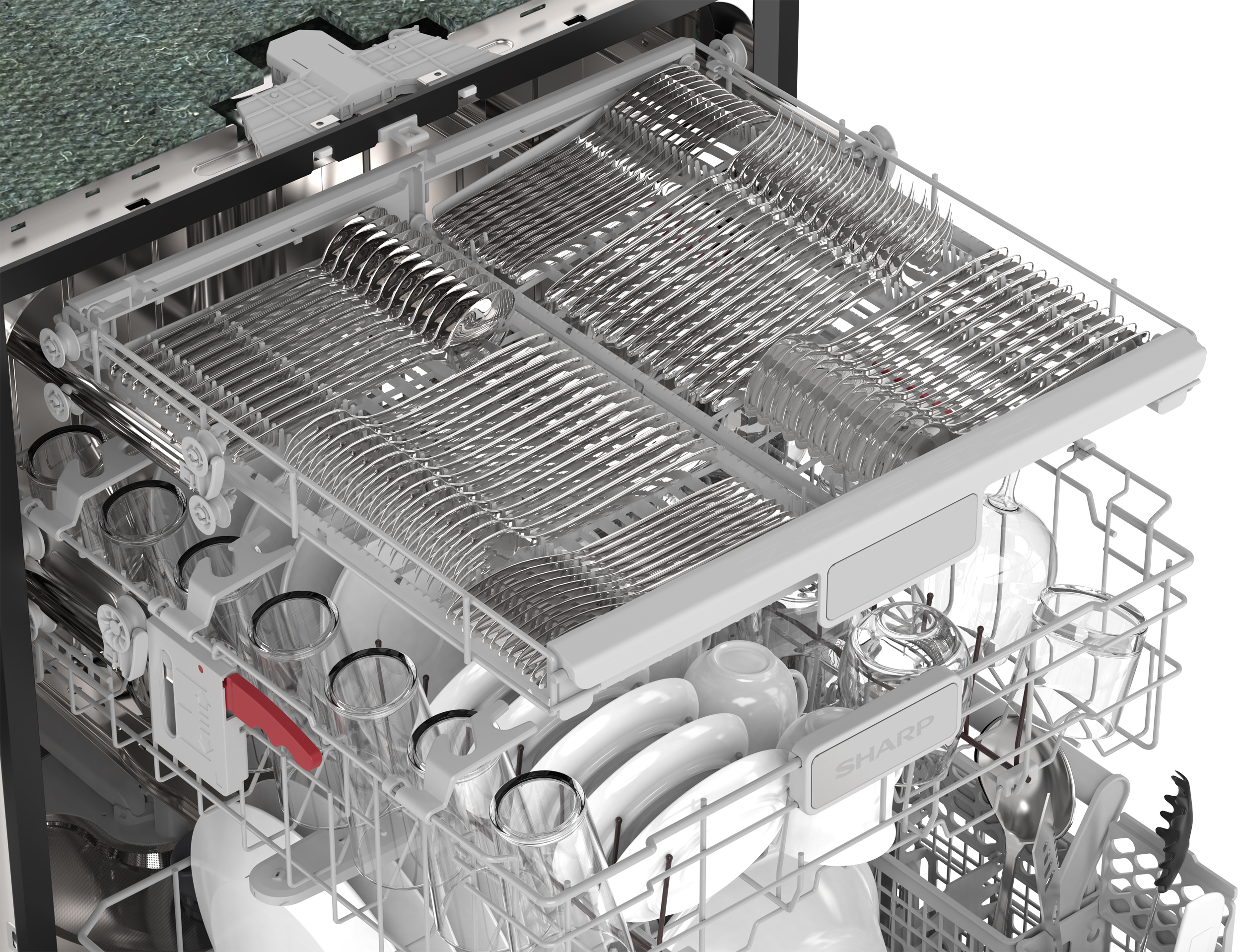 Sharp 24 in. Stainless Steel Dishwasher (SDY6735DNS) Third Rack Filled