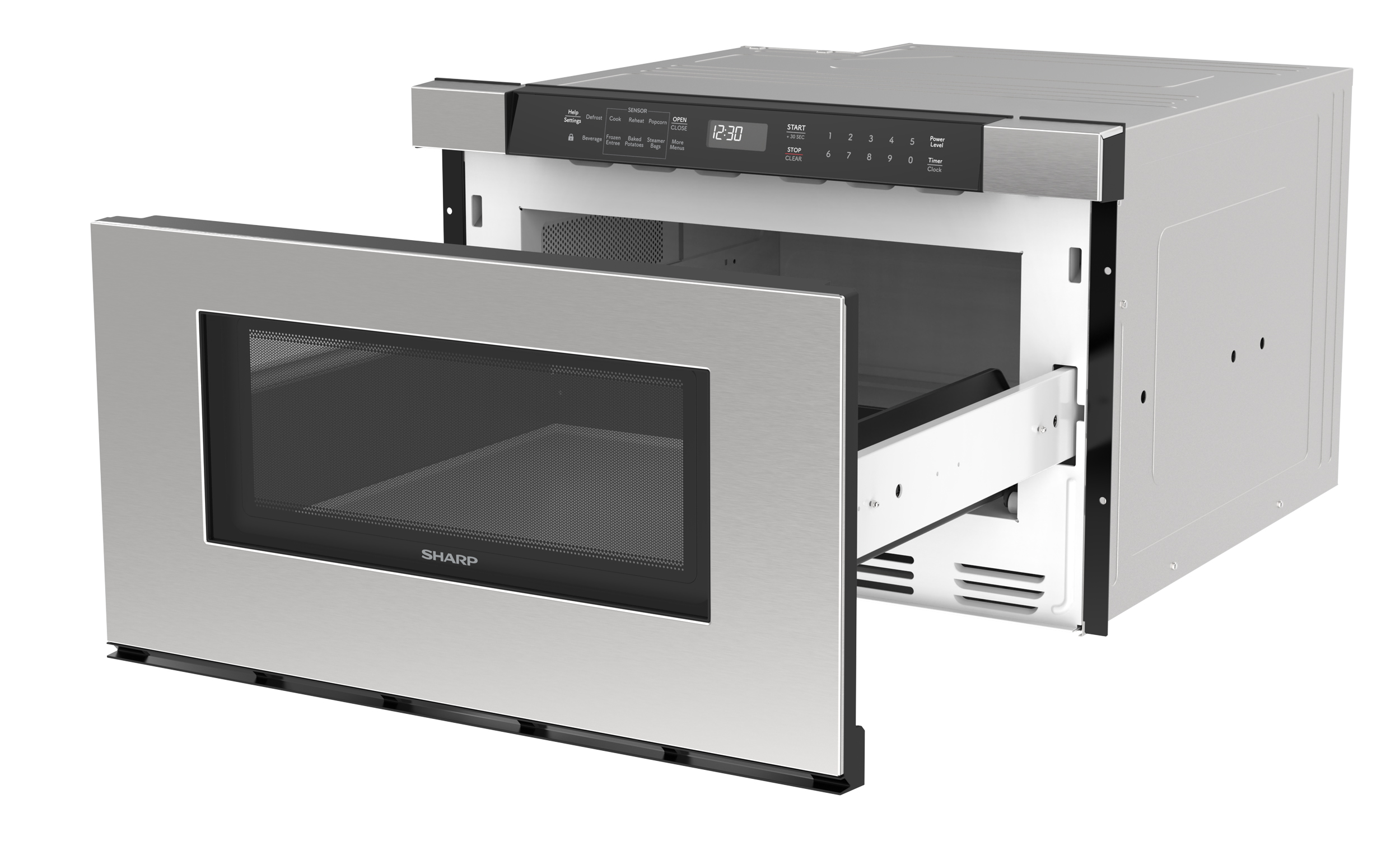 24 in. Built-In Stainless Steel Microwave Drawer Oven (SMD2420MS) 3 quarter left opened
