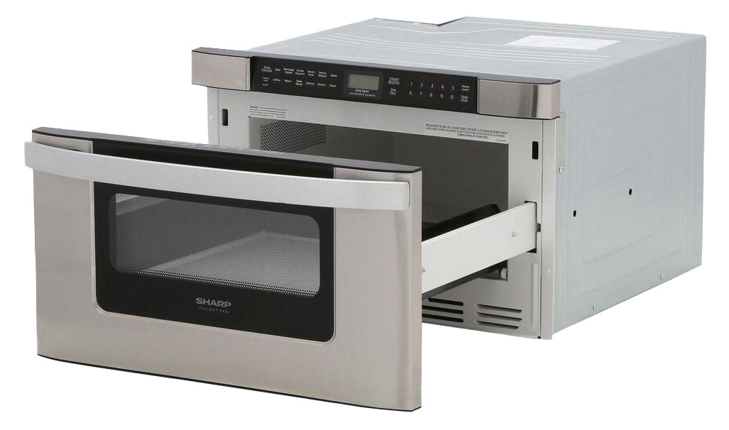 24 in. 1.2 cu. ft. 950W Sharp Easy Open Stainless Steel Microwave Drawer (KB6524PSY) 3 Quarter Left Opened