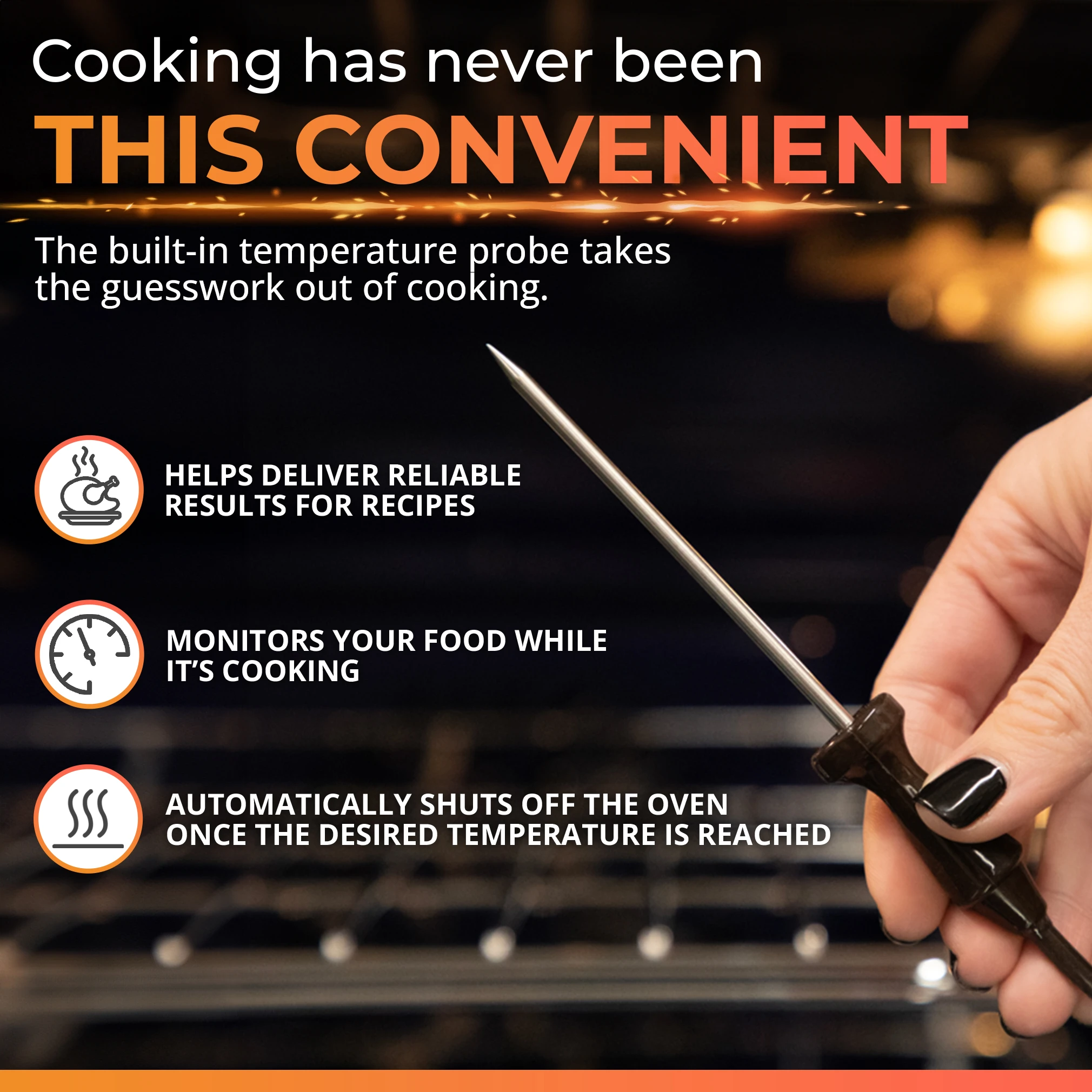 SSR3076SNS 6.3 cu. ft. Slide-in Electric Range Temperature Probe Infographic