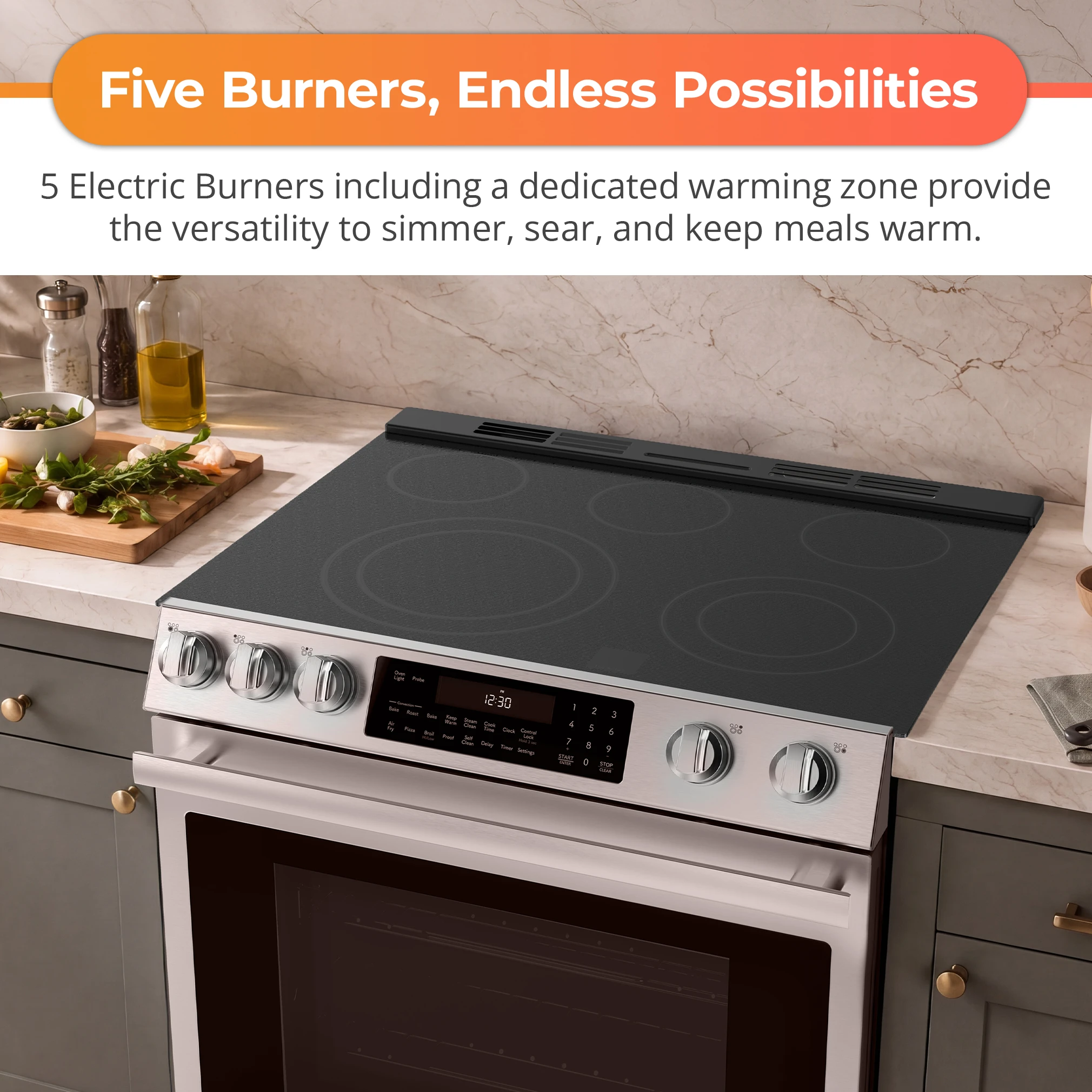 SSR3076SNS 6.3 cu. ft. Slide-in Electric Range Burners Infographic