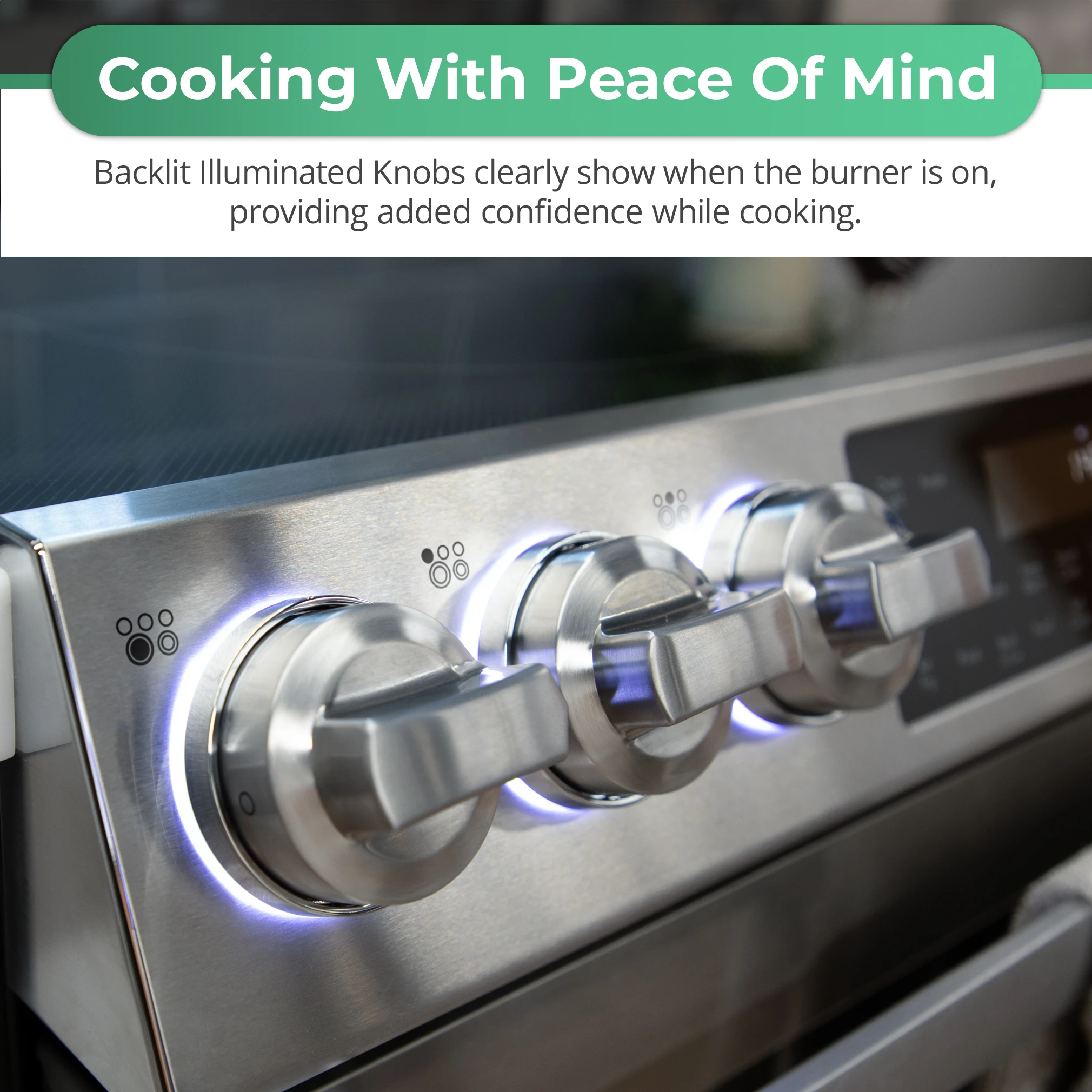 SSR3076SNS 6.3 cu. ft. Slide-in Electric Range Illuminated Knobs Infographic