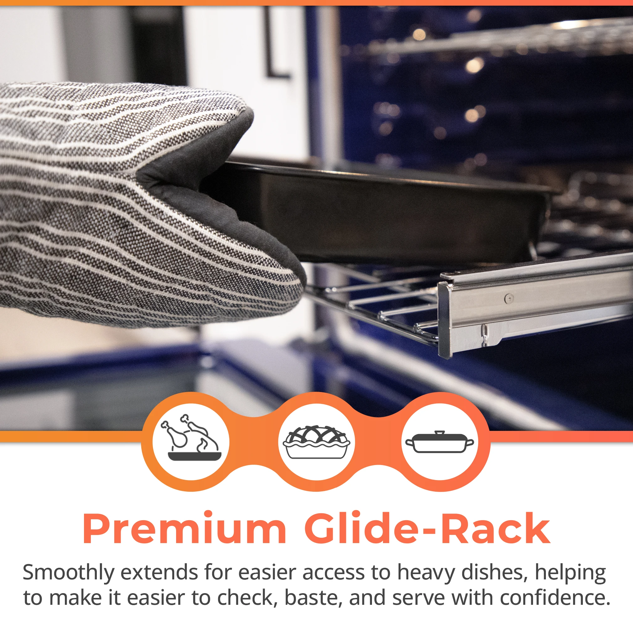SSR3076SNS 6.3 cu. ft. Slide-in Electric Range Glide Rack Infographic