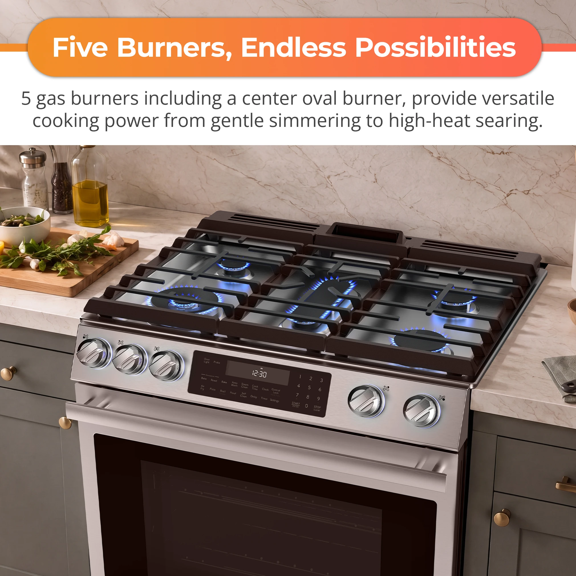 SSG3076SNS 6.1 cu. ft. Slide-in Gas Range Burners Infographic