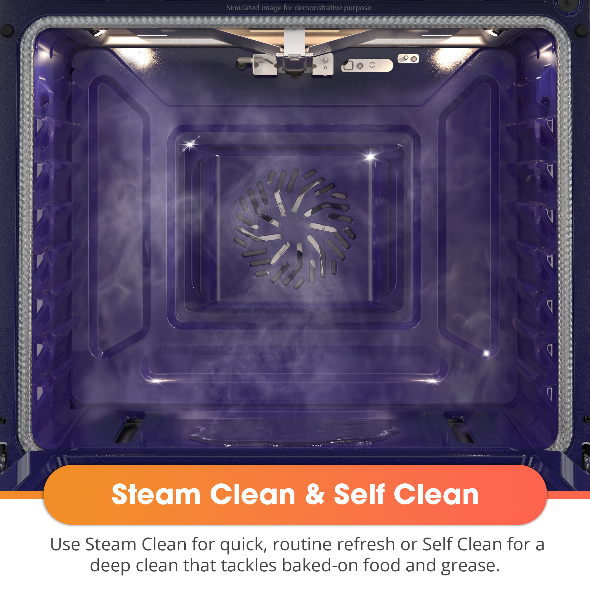 SSG3062DNS Slide-In Gas Range Steam Clean & Self Clean Infographic