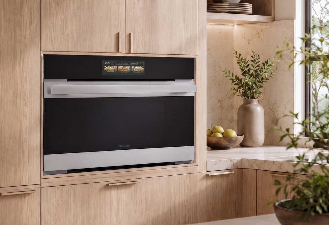 Sharp Celerity High Speed Oven installed in a light-wood kitchen