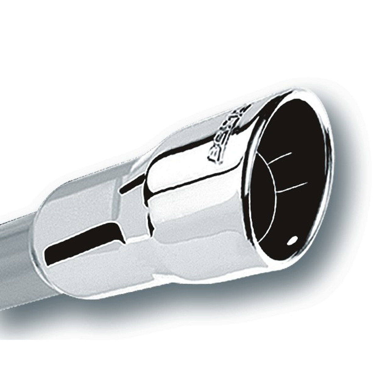 Borla 2.25in Inlet 3.5in Round Rolled Angle Cut Intercooled Outlet x 6.5in Long Embossed Tip (PN: 20237)