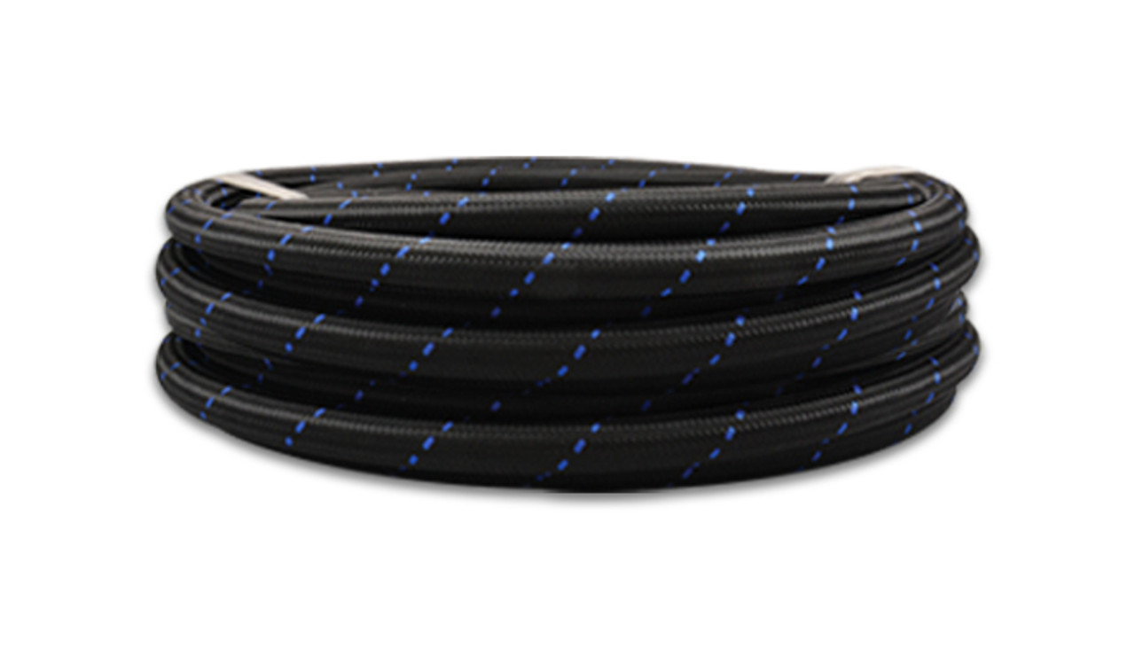 Vibrant 10ft Roll of Black Blue Nylon Braided Flex Hose; AN Size: -4; Hose ID: 0.22"