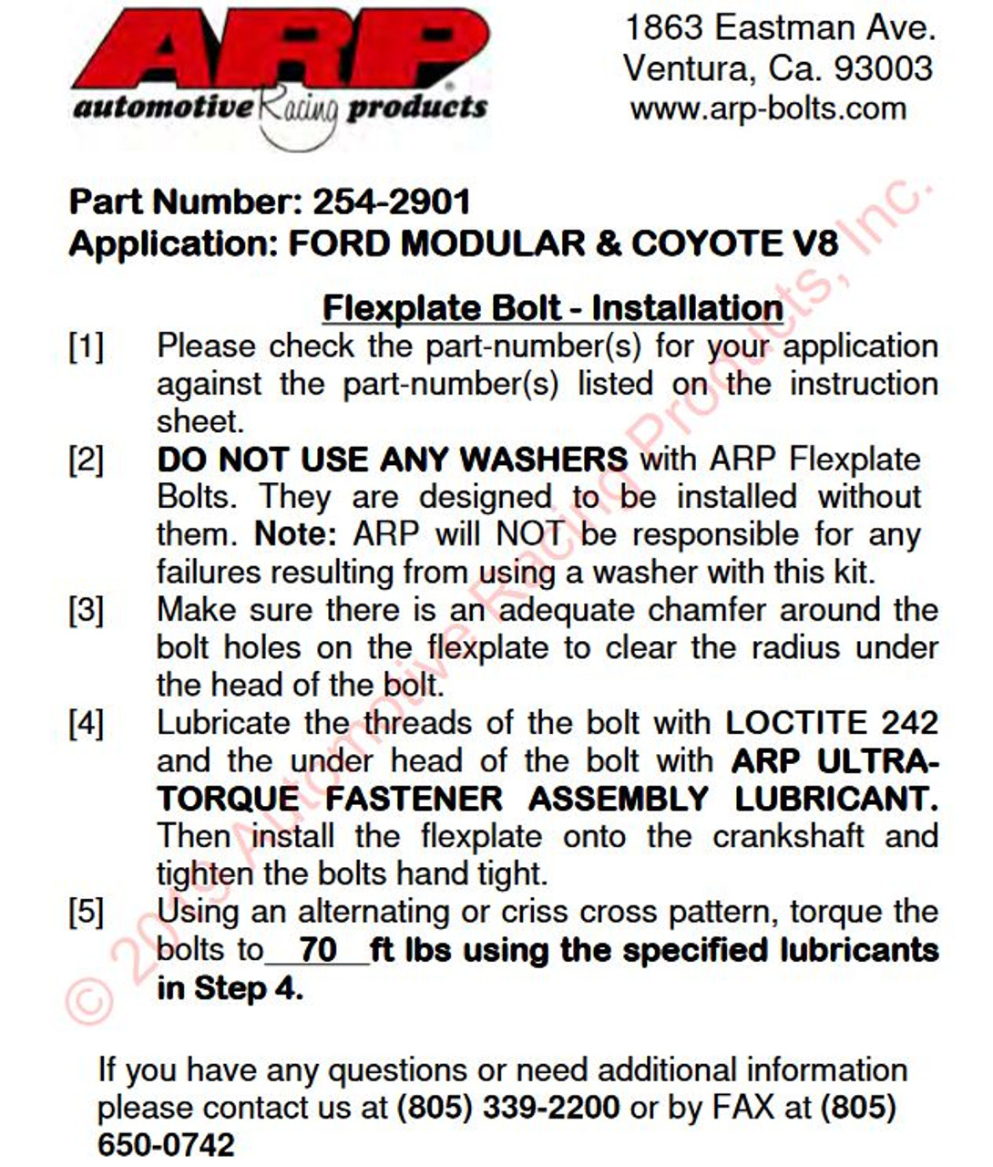 Coyote ARP Flexplate to Crank Bolts Installation Instructions