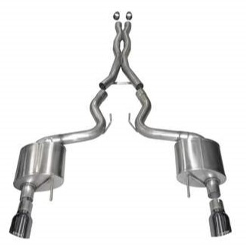Corsa 3in Sport Cat-Back Exhaust Dual Rear Exit w/ Gun Metal Tips (2015-2017 Coyote Mustang Coupe)