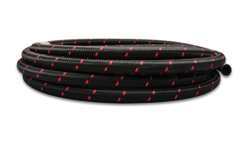 Vibrant 10ft Roll of Black Red Nylon Braided Flex Hose; AN Size: -10; Hose ID: 0.56"