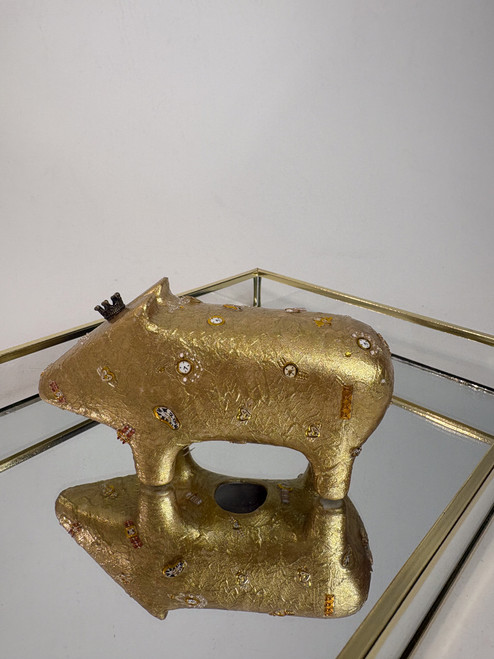 das unikat aus porzellan - goldenes uhrenschwein