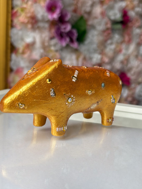 goldenes uhrenschwein - das unikat aus porzellan