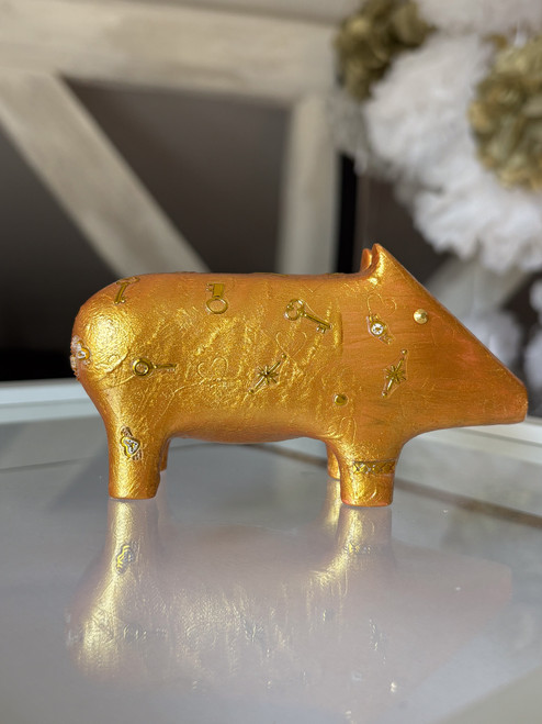 schlüsselschwein in gold  - unikat aus resin