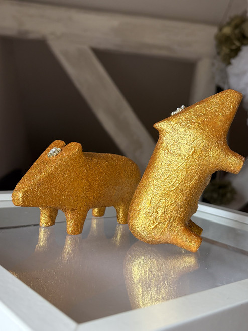 goldschwein mit kopfschmuck  - unikat aus porzellan