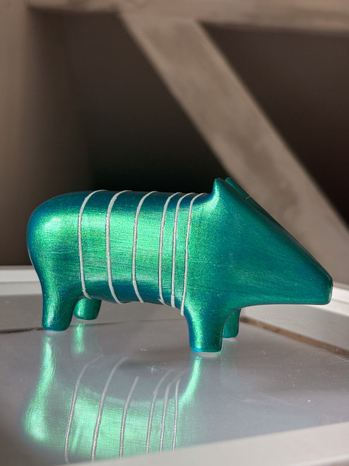 ringschwein grün- unikat aus porzellan