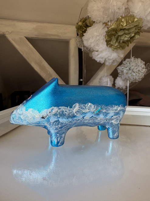 0059  schwein del mar/ blau metallic  - unikat aus porzellan