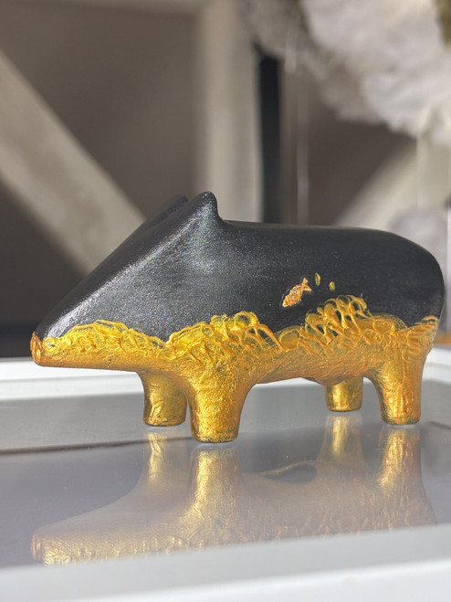 0094 goldene welle / schwarz  - das unikat aus porzellan