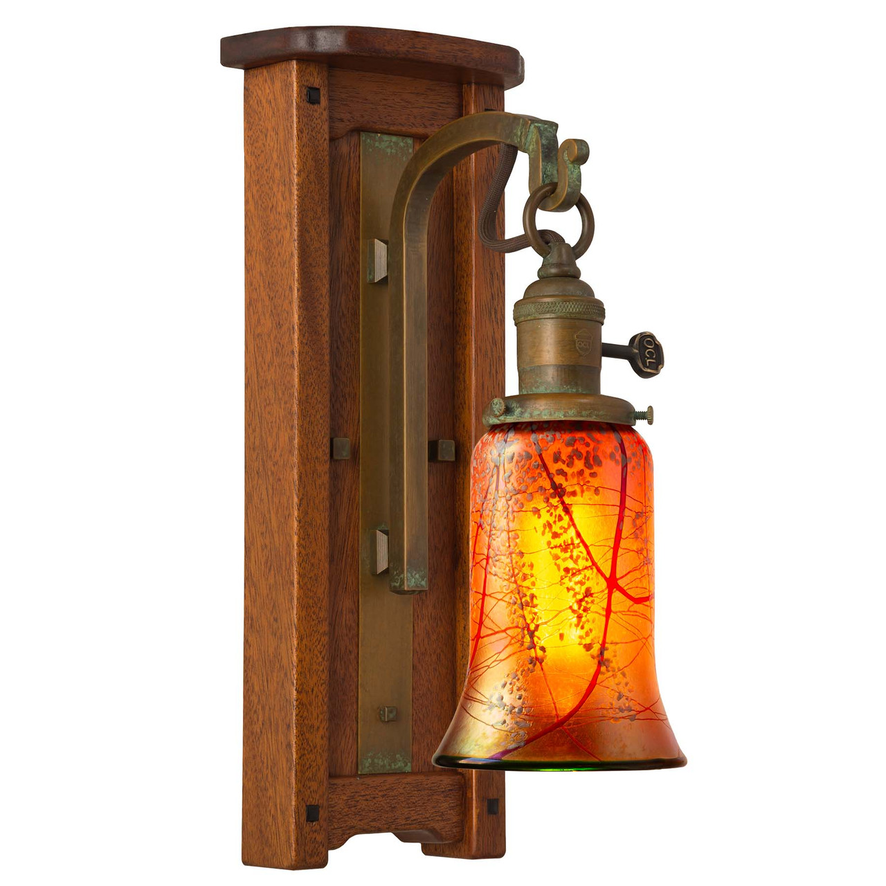 Warm Arts & Crafts Tall Wood Sconce with Key Switch