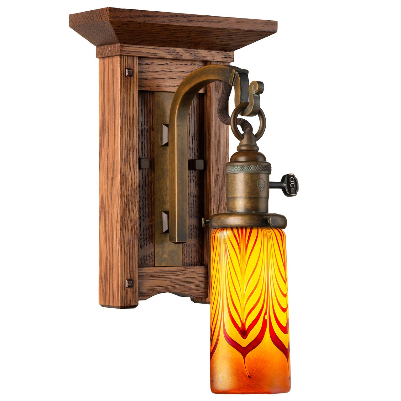 Warm Craftsman Sconce with Wood Plate and Key Switch